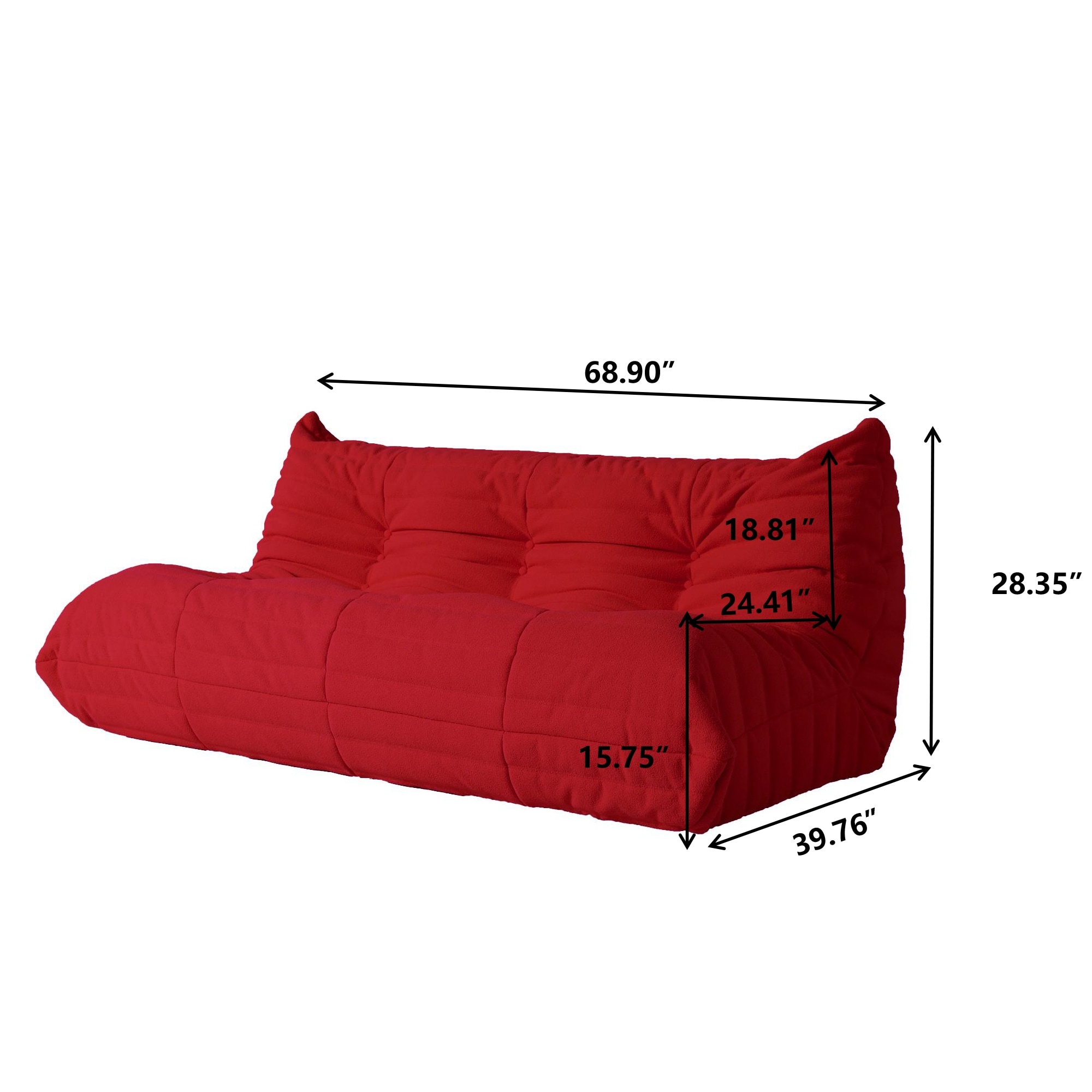 Sponge Lazy Sofa Set Teddy Fabric Couches Red