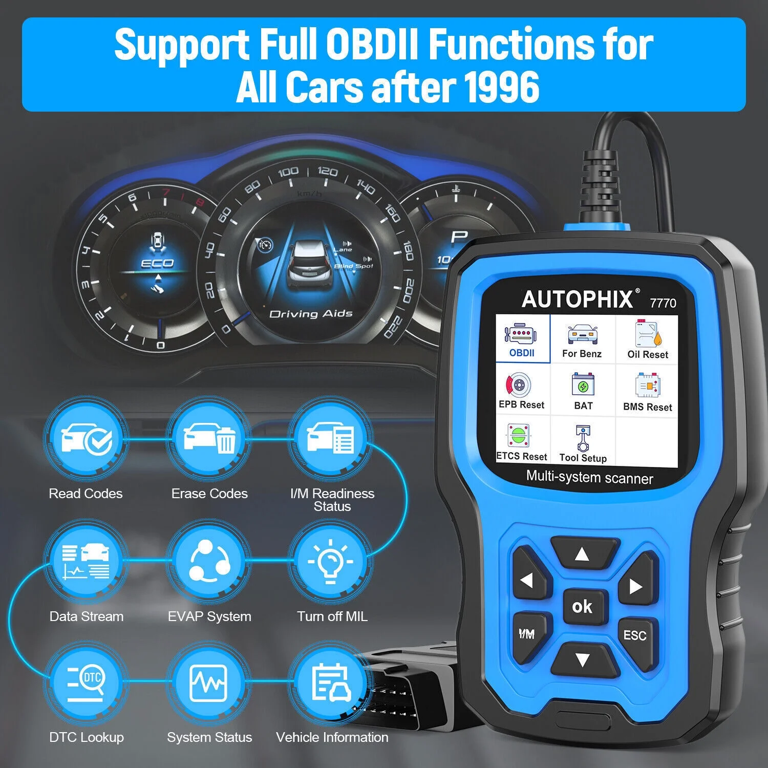 AUTOPHIX 7770 Full Systems OBD2 Scanner Code Reader Automotive Diagnostic Tool Oil EPB BMS DPF fit for Mercedes Benz
