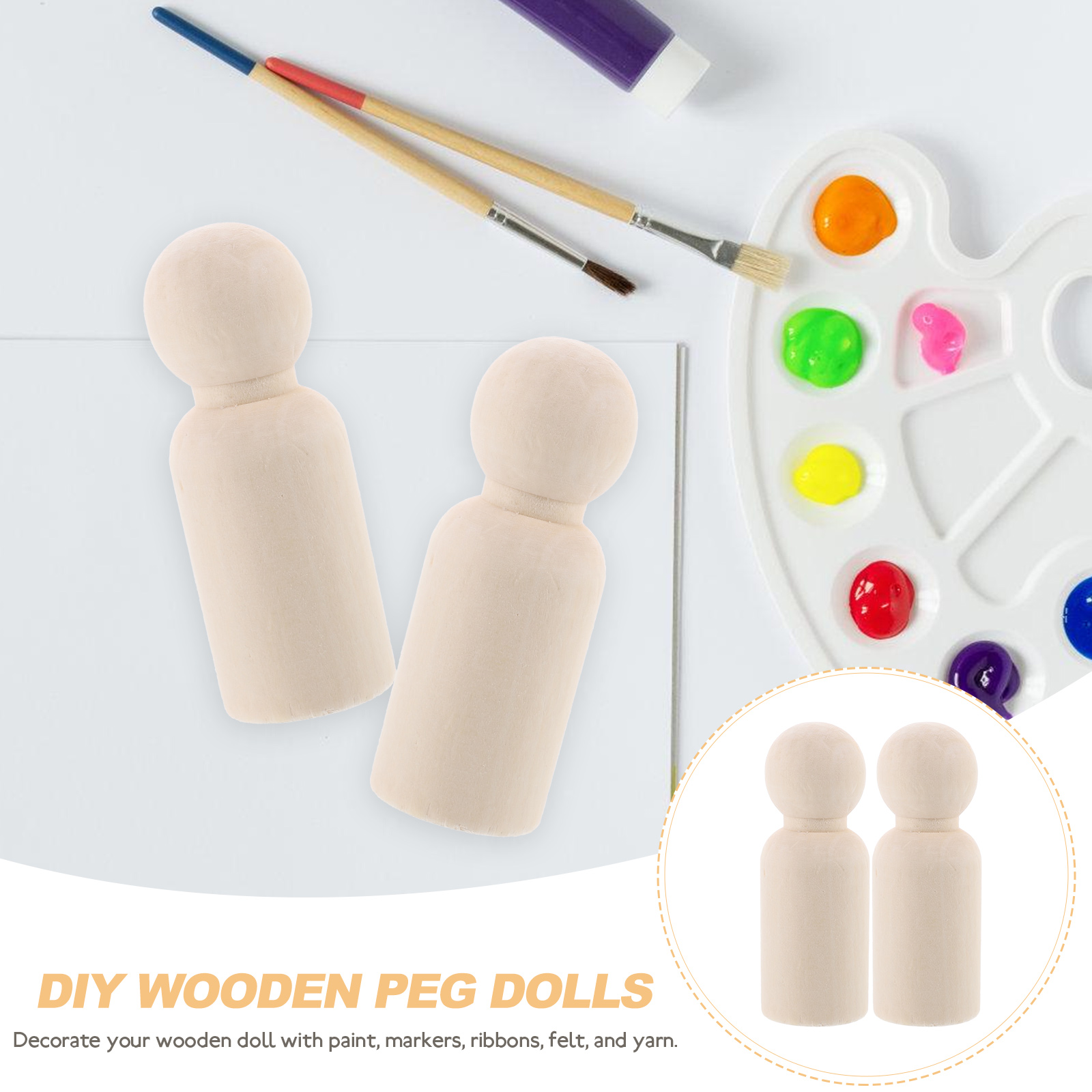 50pcs Wooden Peg Dolls Uncolored Painting Dolls Unfinished DIY Wood Puppets
