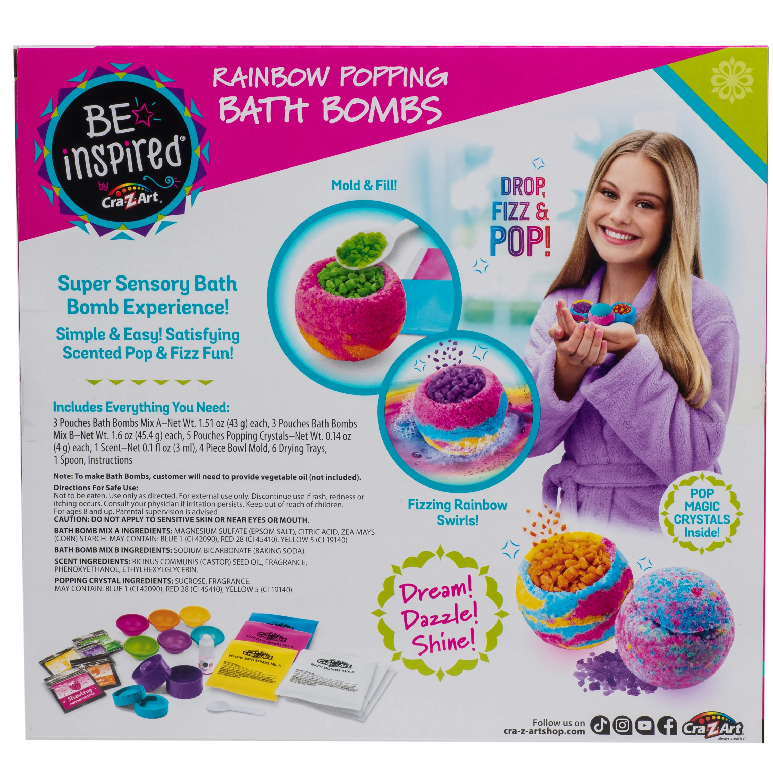 Cra-Z-Art Be Inspired Multicolor Rainbow Bath Bomb Craft Kit, Unisex Child Ages 8 and up