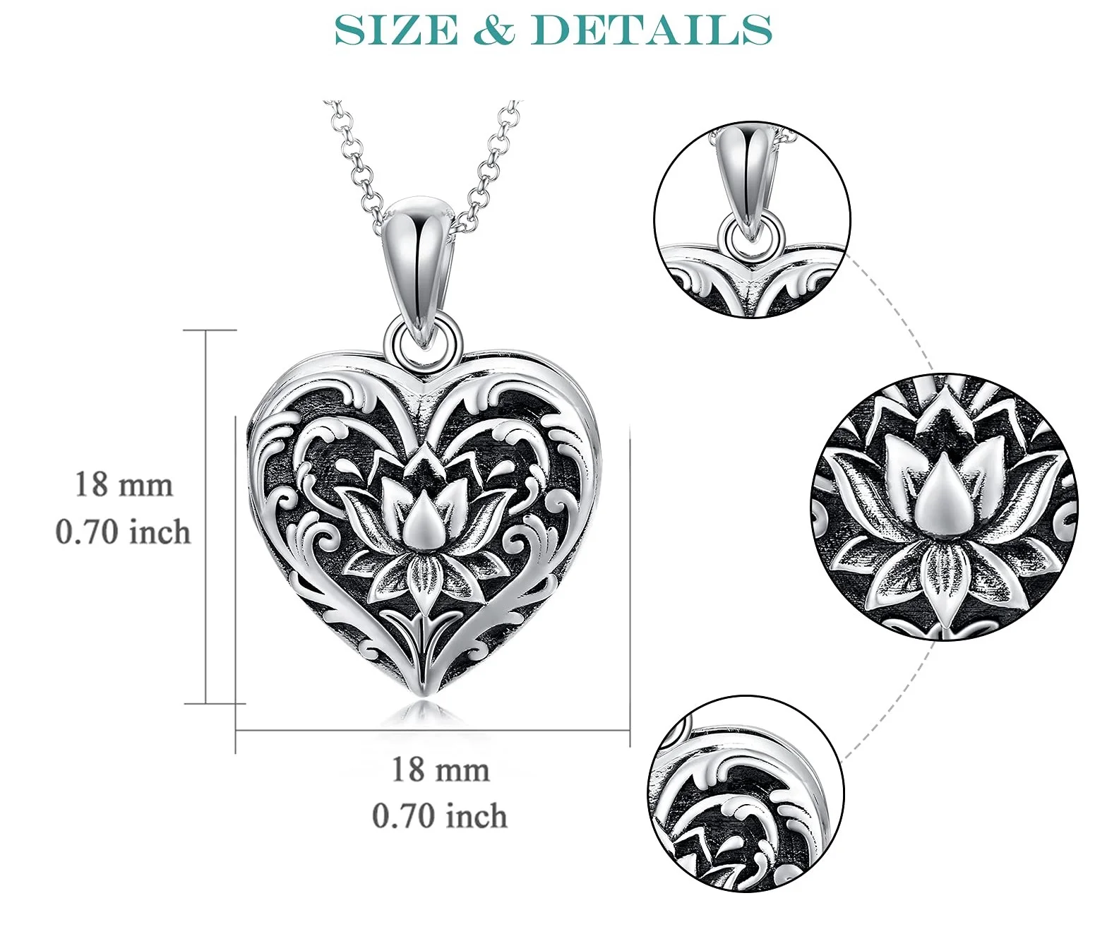 AOBOCO Heart Locket Necklace that Hold Photos for Women, Sterling Silver Heart Pictures Necklaces, Jewelry Keepsake Gifts for Women Personalize Locket Necklace