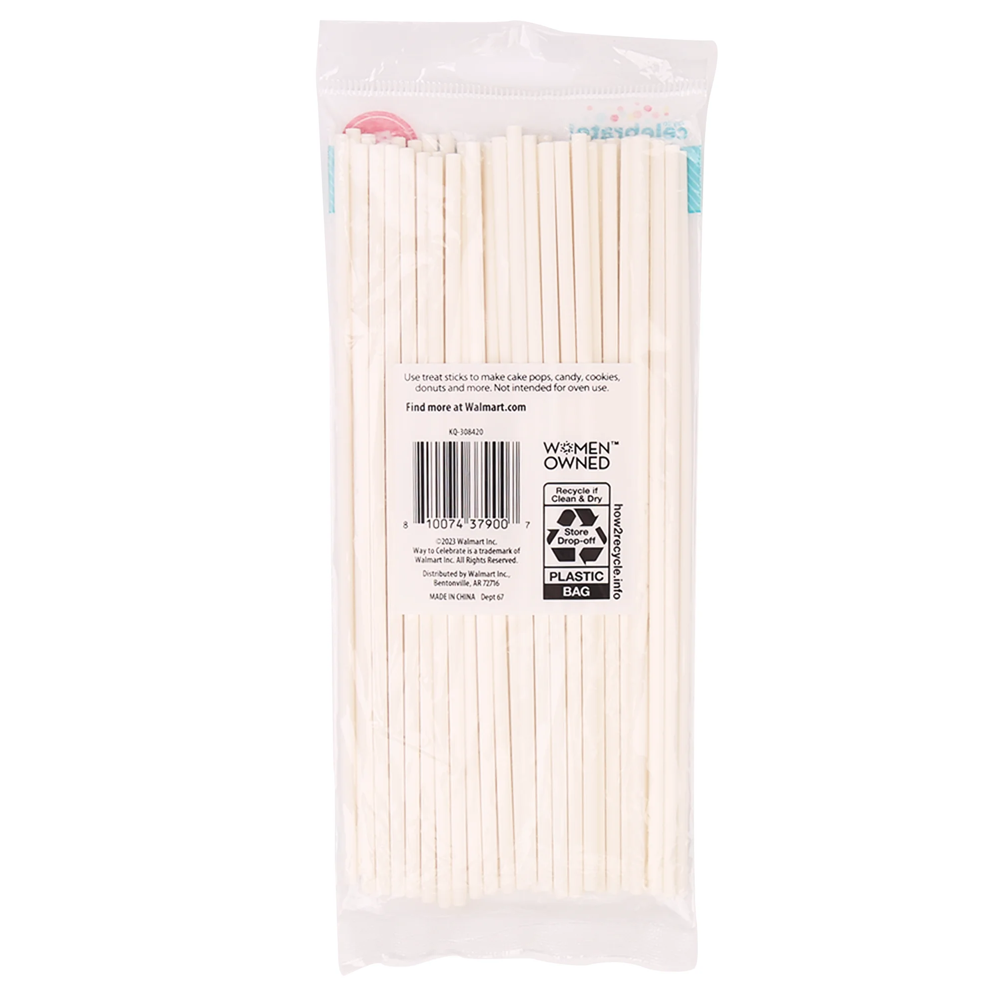 Way to Celebrate 8in Treat Stick, White, Paper, 50 Count
