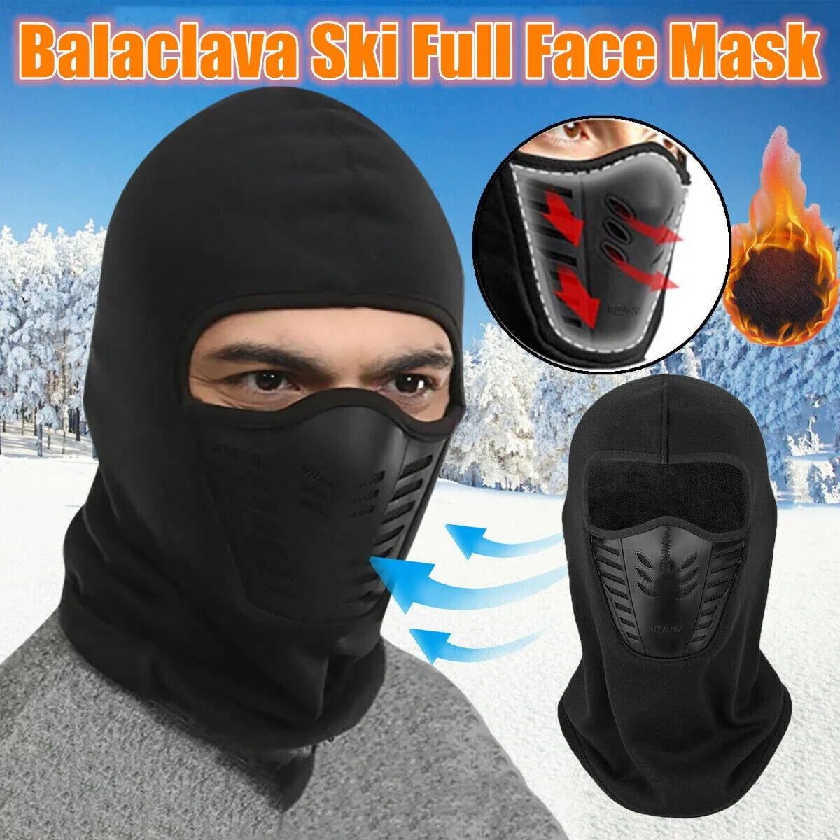 2x Men’s Cold Weather Balaclava Face Mask Winter Windproof Fleece Ski Ninja Mask