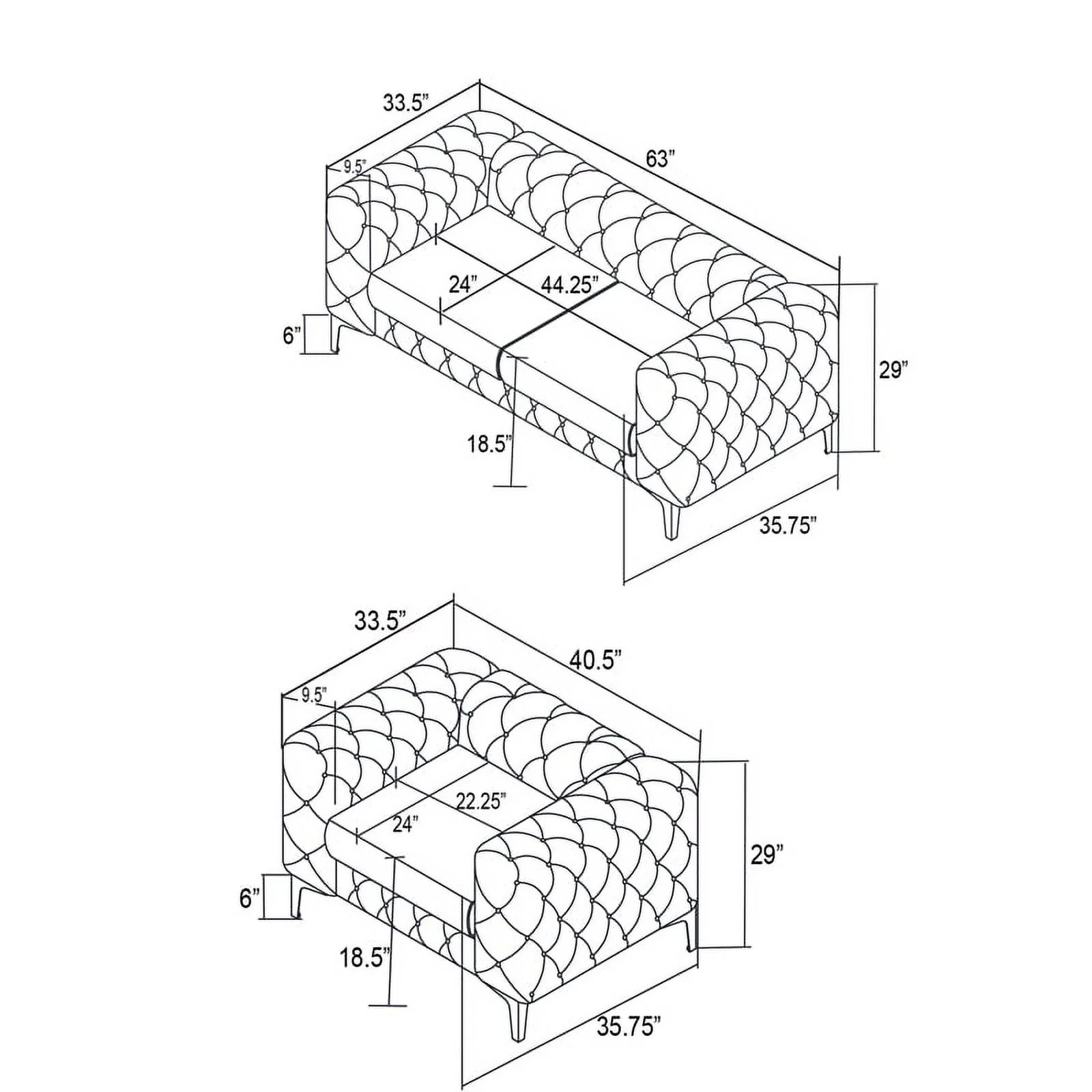 RN Furnishings Loveseat & chairs Velvet Fabric Living room furniture Set -Beige