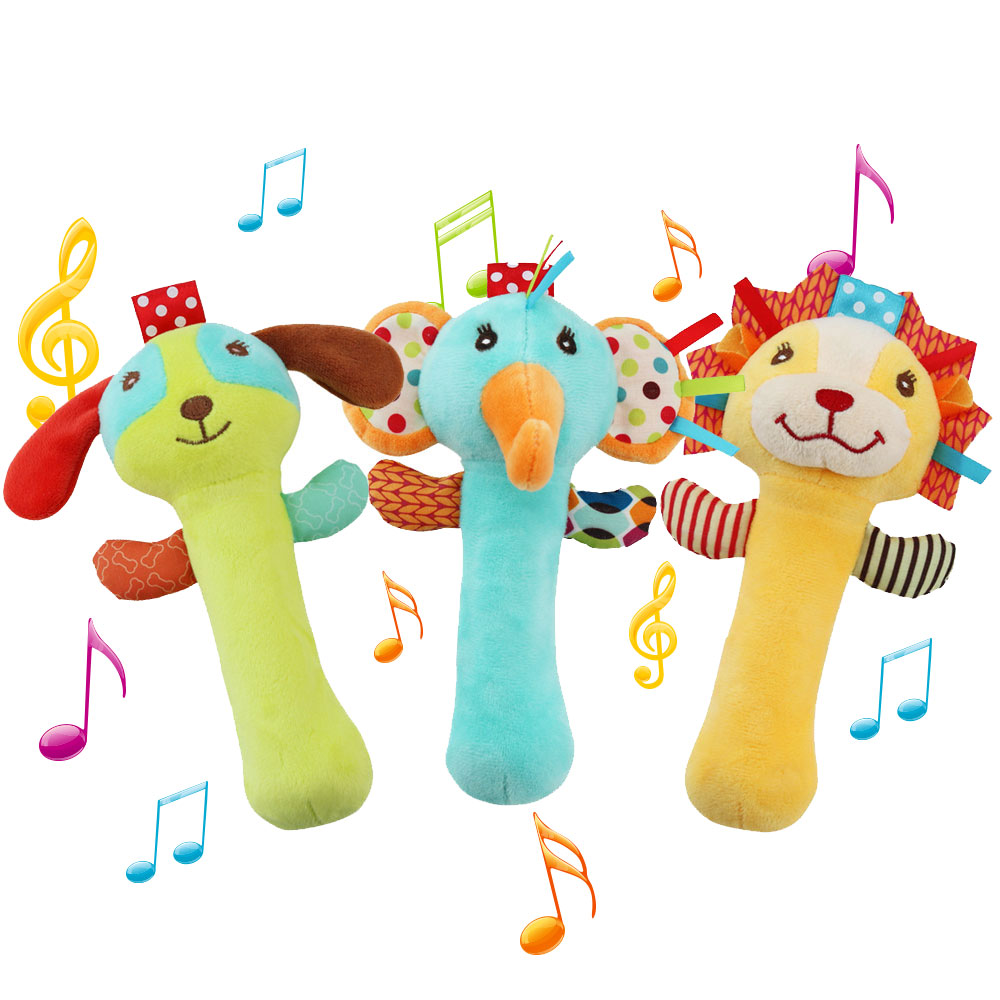 MesaSe Baby Rattles 0-6 Months 3 Pack Baby Soft Rattle Sensory Toys, Stuffed Animals Hand Grip Set, Early Educational Toy with Sound for 0-12 Months Boys Girls