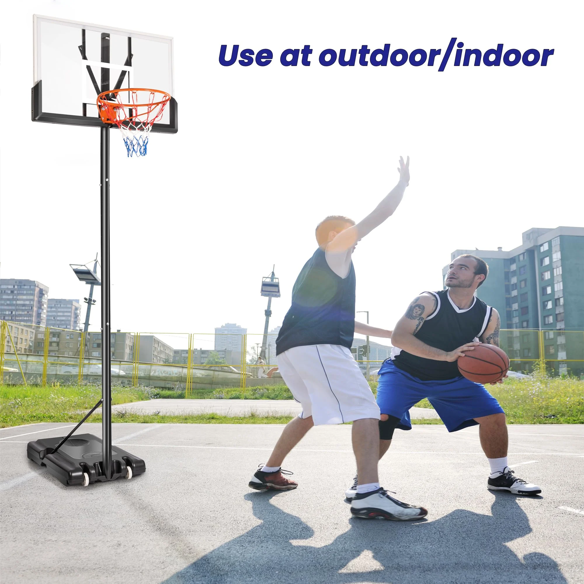 Basketball Hoop Portable Basketball System Height Adjustable 4.4ft - 10ft with 45 inch Indoor Outdoor PC Backboard Material