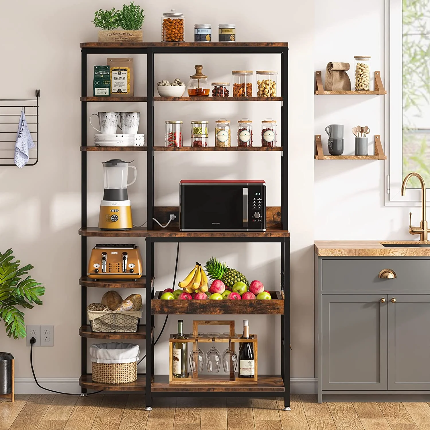 Tribesigns Kitchen Bakers Rack with Power Outlets, 10-Tier Microwave Oven Stand with Storage