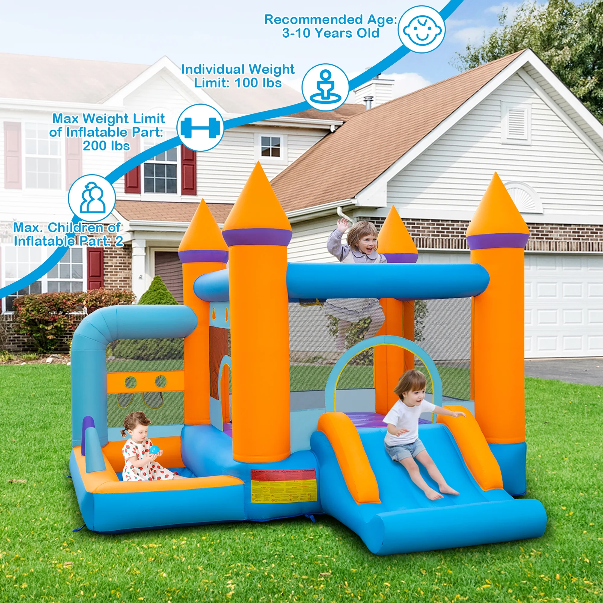 Costway 5-in-1 Inflatable Bounce Castle Kids Jumping Bouncer with Ocean Balls & 735W Blower