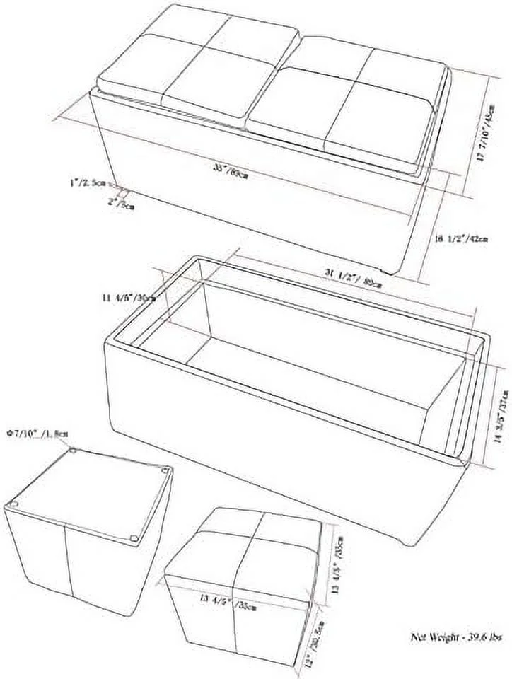 35" Wide Rectangle Contemporary Faux Leather 5 Piece  Upholstered Ottoman  Footrest Stool  Coffee Table with 2 Serving Trays  for The Living Room  Bedroom  in Black