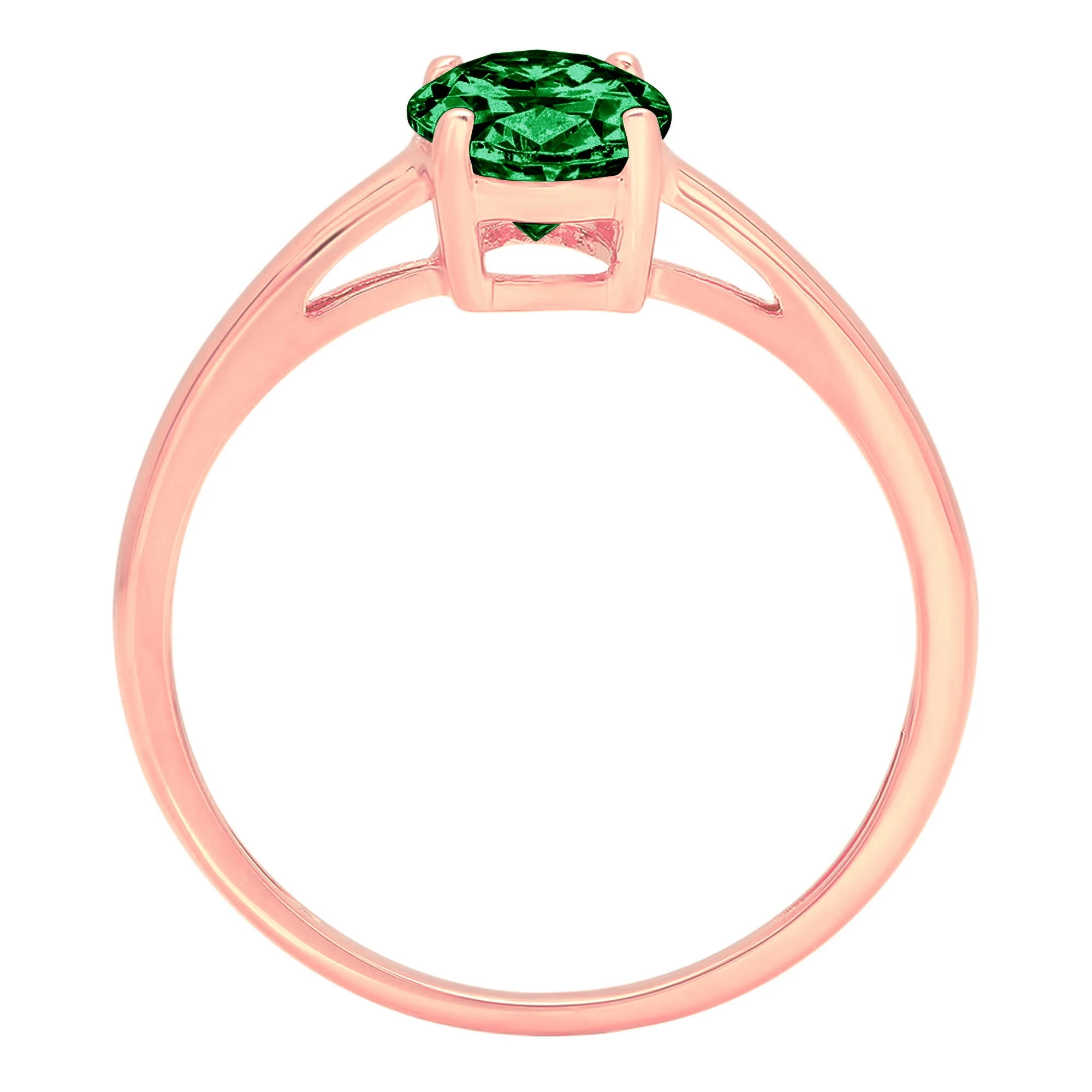 1.0ct Oval Cut Precious Gemstone Green Simulated Emerald Real 18k Pink Rose Gold Robotic Laser Engraving Everlasting Unique Art Deco Statement Anniversary Engagement Wedding Solitaire Ring Size 3.5