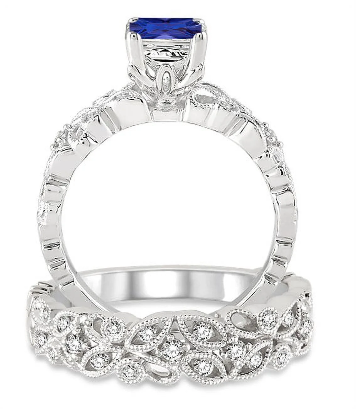 1.5 Carat Sapphire And Diamond Moissanite Infinity Floral Antique Bridal Setround Cut Diamond On 10K White Gold