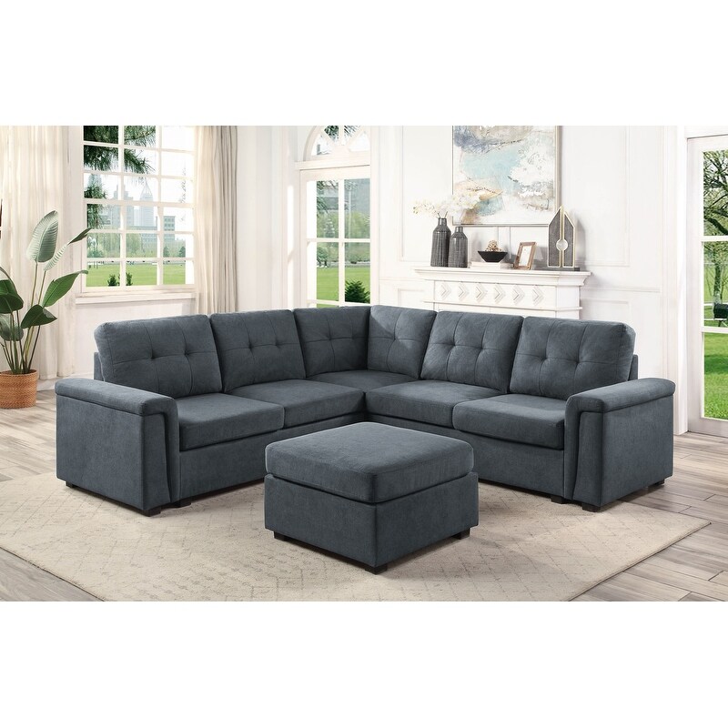 Isla Gray Woven Fabric 6-Seater Sectional Sofa with Ottoman