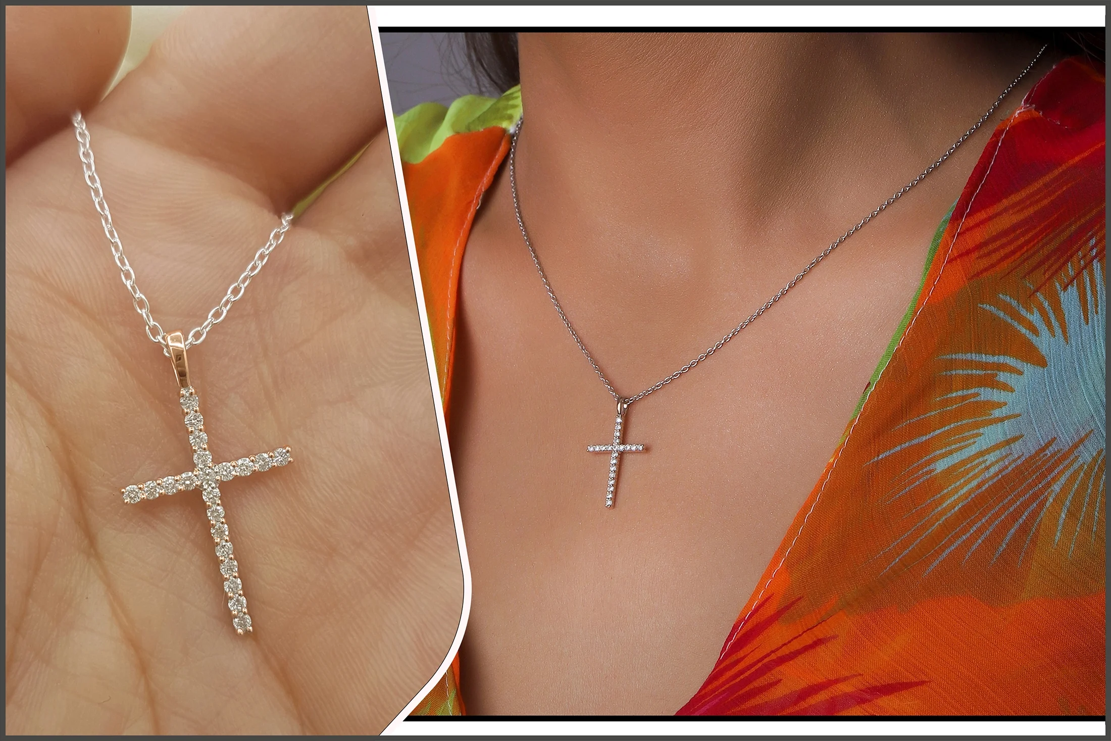 Dazzlingrock Collection Round White Diamond Cross Pendant for Women with 18 Inch Silver Chain (0.30 ctw, Color I-J, Clarity I1-I2) in 14K Rose Gold