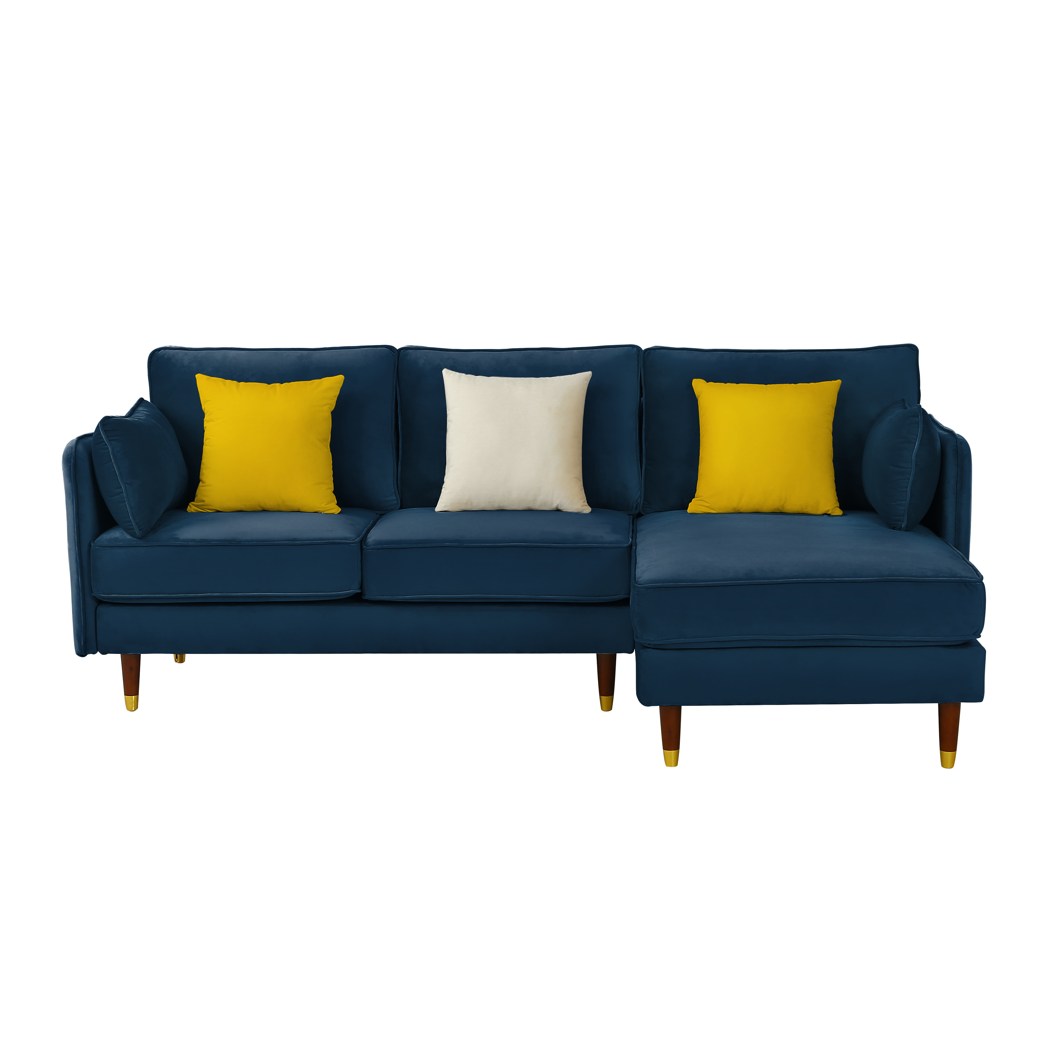 3-Seat Sofa Modern Velvet Fabric L-Shaped Couch, Convertible Sectional Sofa Couch Sectional with Reversible Chaise for Small Living Room, Apartment and Small Space (Blue)