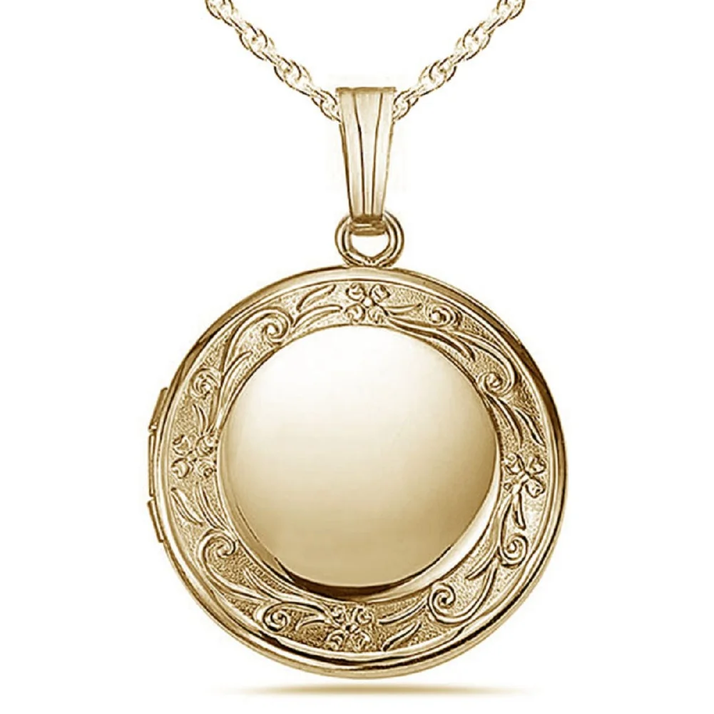Picturesongold.Com 14K Yellow Gold Filled Round Locket Necklace Unisex Adult - 3/4 inch x 3/4 inch