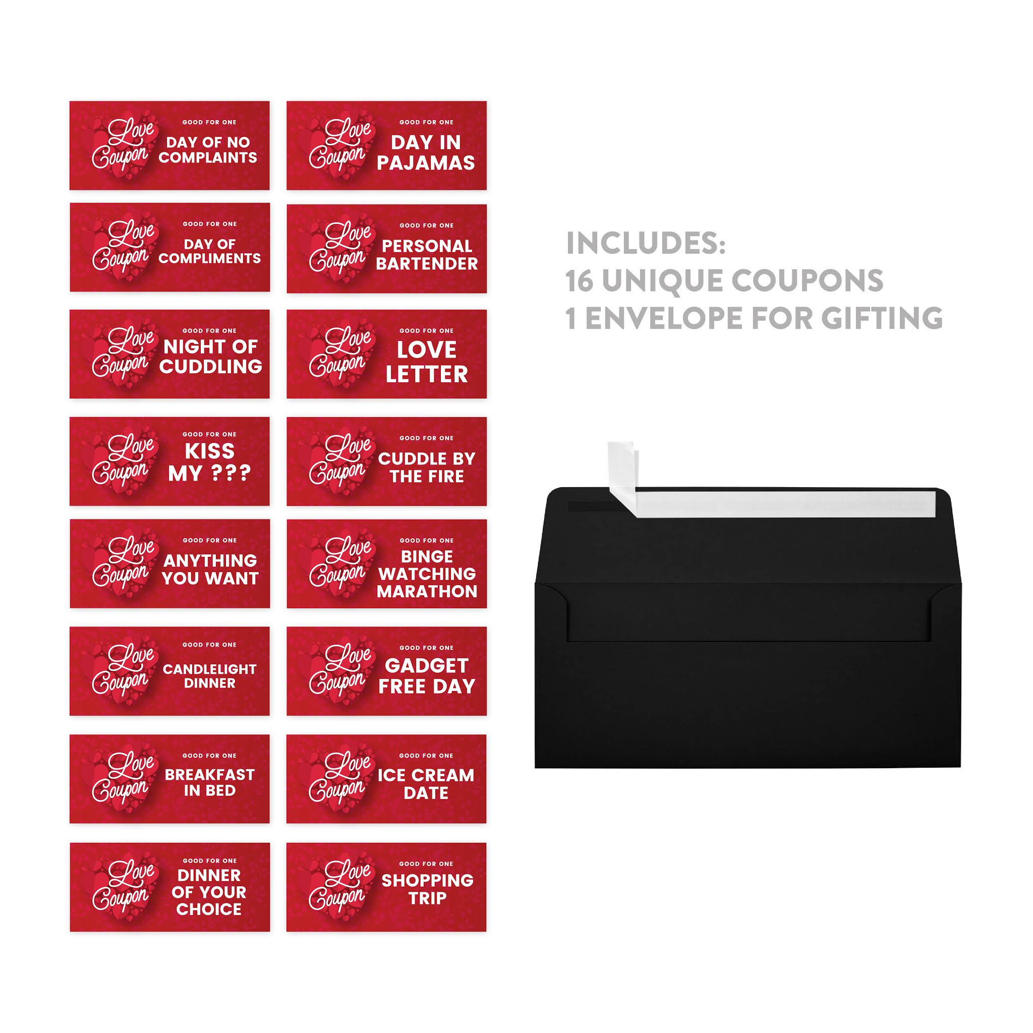 Koyal Wholesale Red Hearts Good For One Love Coupons for Him, Her, Boyfriend, Girlfriend, Romantic Valentines Day, 16-Pk