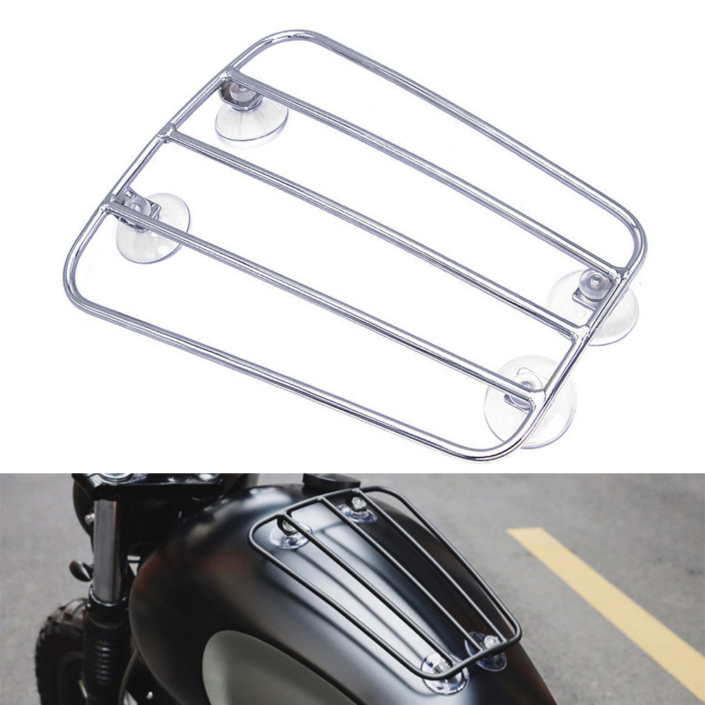 ZSWAL Front Motorcycle Tank Luggage Rack Suction Cup Bracket, Motorcycle Tank Rack Luggage, Motorcycle Universal Silver Fuel Tank Rack Support Fit for Harley Motorcycle