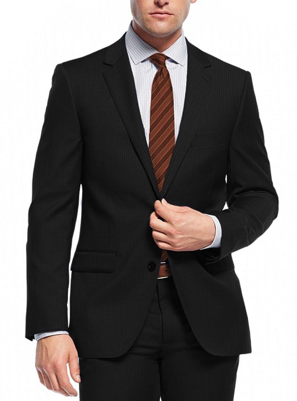 Nicoletti Mens Suit Slim Fit 2 Piece Two Button Working Buttonholes Jacket Black stripe