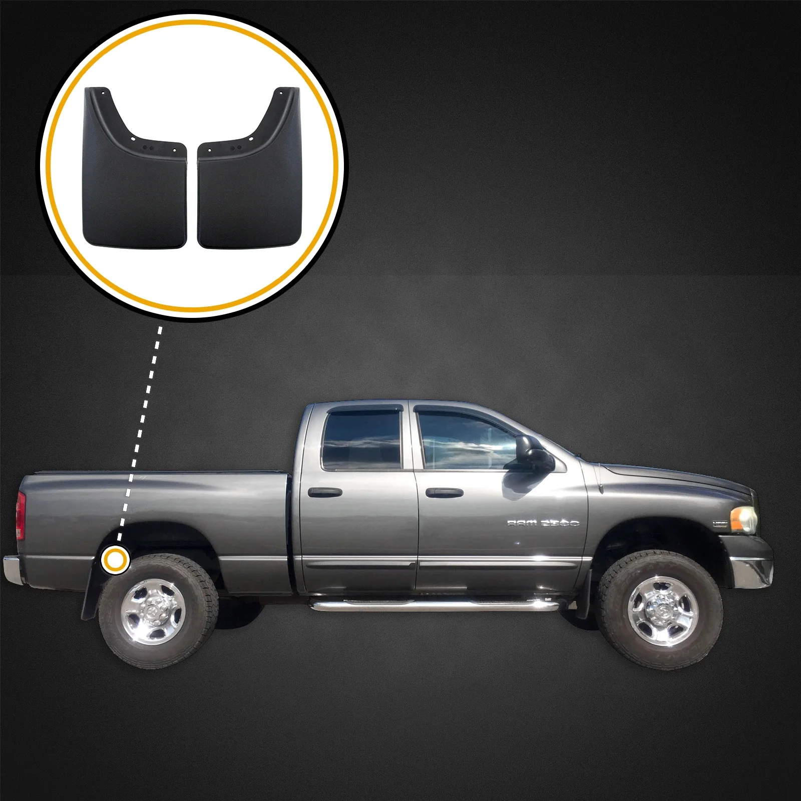 Red Hound Auto 2002-2008 Compatible with Dodge Ram Mud Flaps Guards Splash No Flares Rear Molded 2pc Set 82208962AB 82208962 82210681 82207915