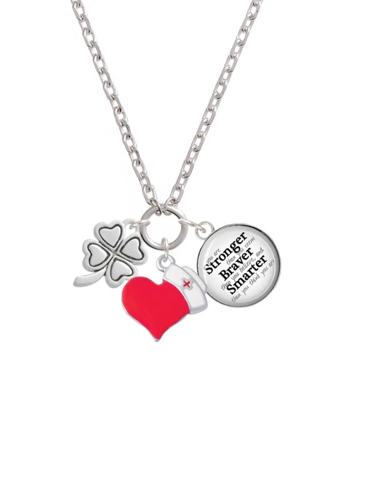 Delight Jewelry Silvertone Antiqued Four Leaf Clover - Red Heart Nurse Strong Zoe Necklace