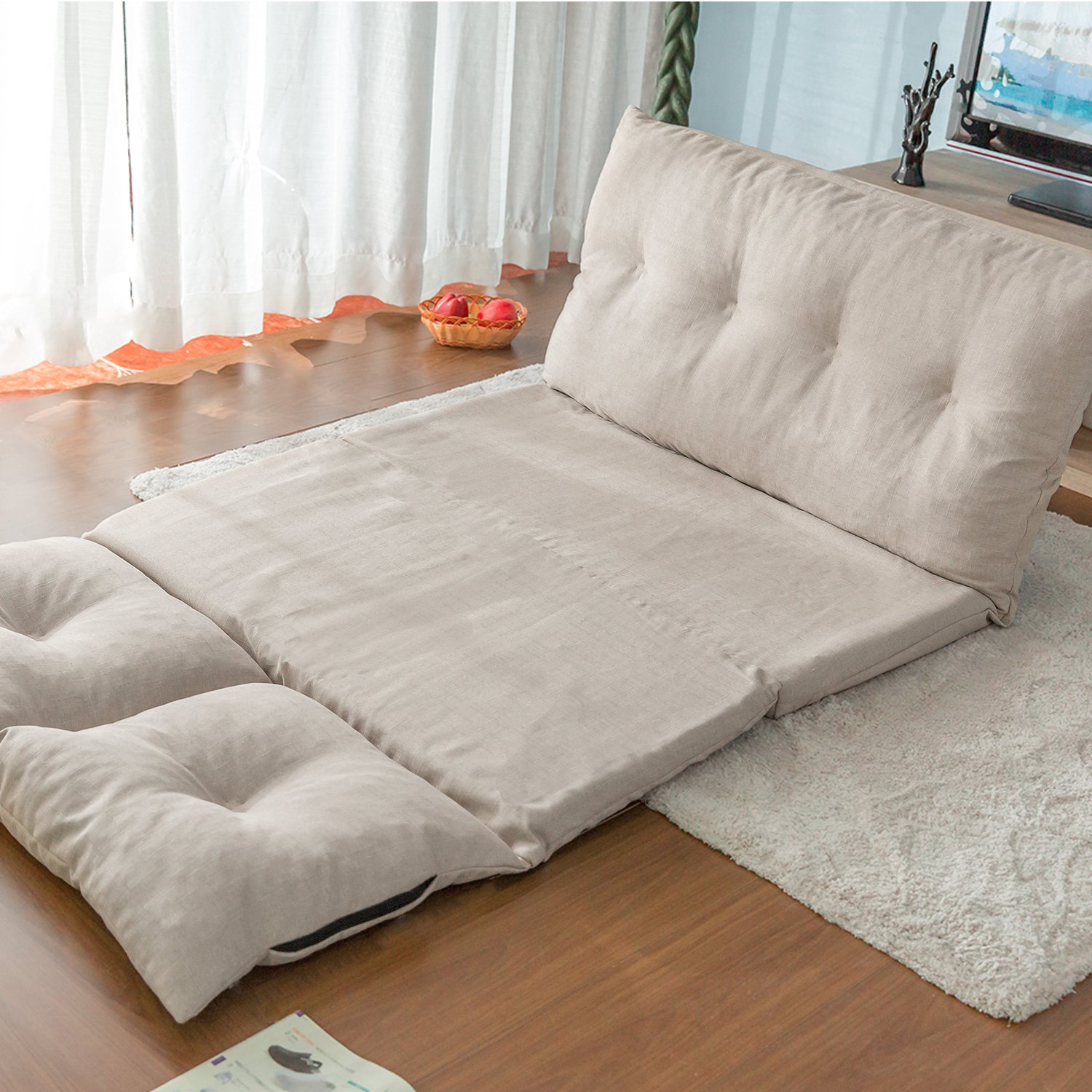 Adjustable Fabric Folding Chaise Sofa Floor Couch and Sofa(Beige)