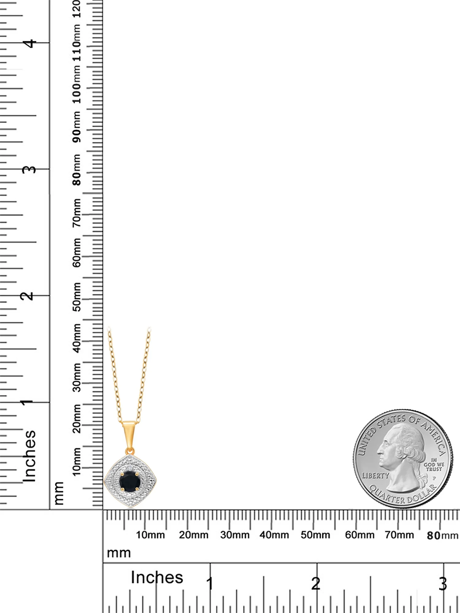 Gem Stone King 0.48 Ct Black Onyx White Diamond 18K Yellow Gold Plated Silver Pendant with Chain