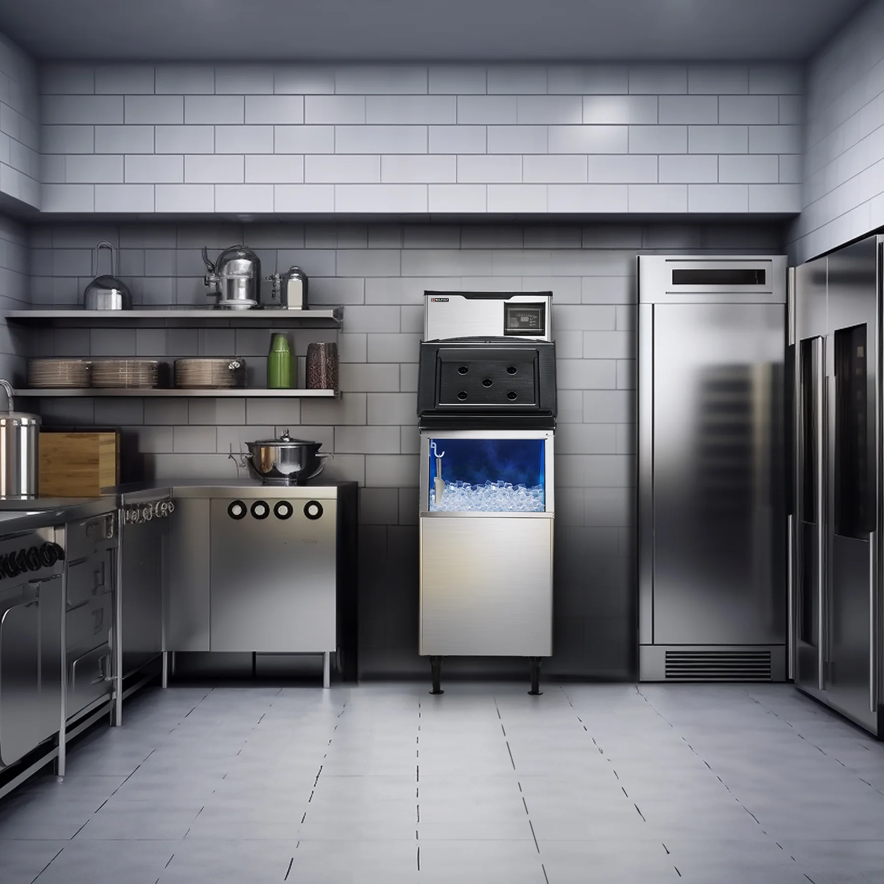 WILPREP Commercial Ice Machine 350lb Daily Production with 275lb Storage and Control Panel, ETL Listed Ice Cube Maker