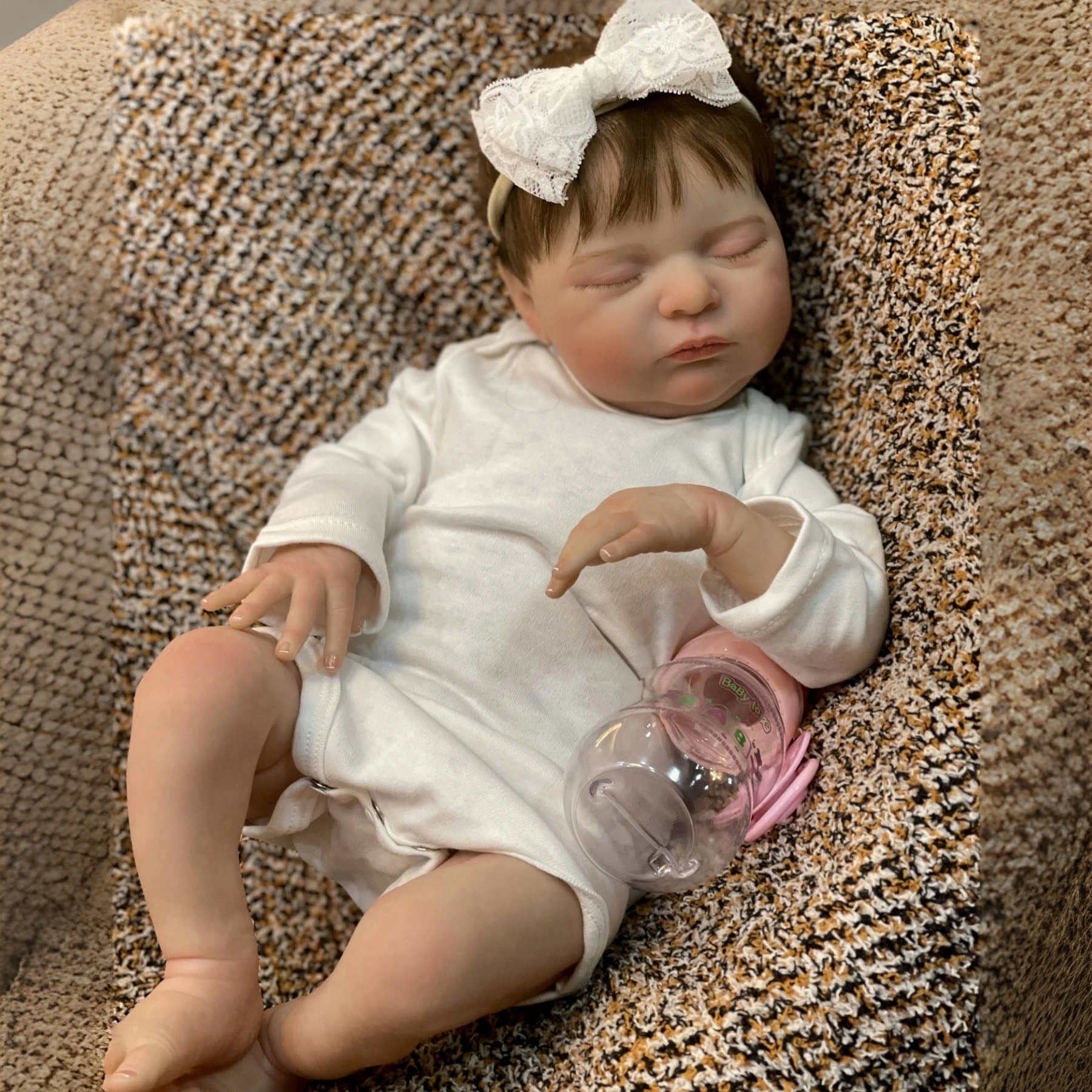 50cm Cuddly Laura Bebe Reborn With Rooted Hair Handmade Soft Touch Feeling Lifelike Real Doll For Children's Gift Rooted Hair