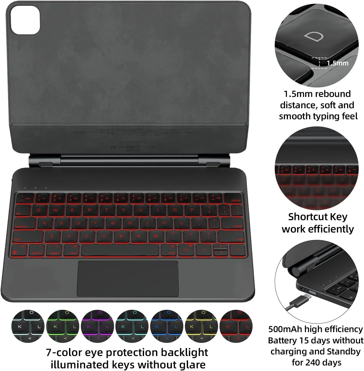 Magic-Style Keyboard for iPad Pro 12.9 inch 3/4/5/6th Generation 2022, iPad Pro 11 inch 1-4th Gen, iPad Air 4th 5th Gen Air4 Air5, iPad 10 10.9” Mini 6 8.3 Thin Backlit Slim Rugged Folio with Trackpad