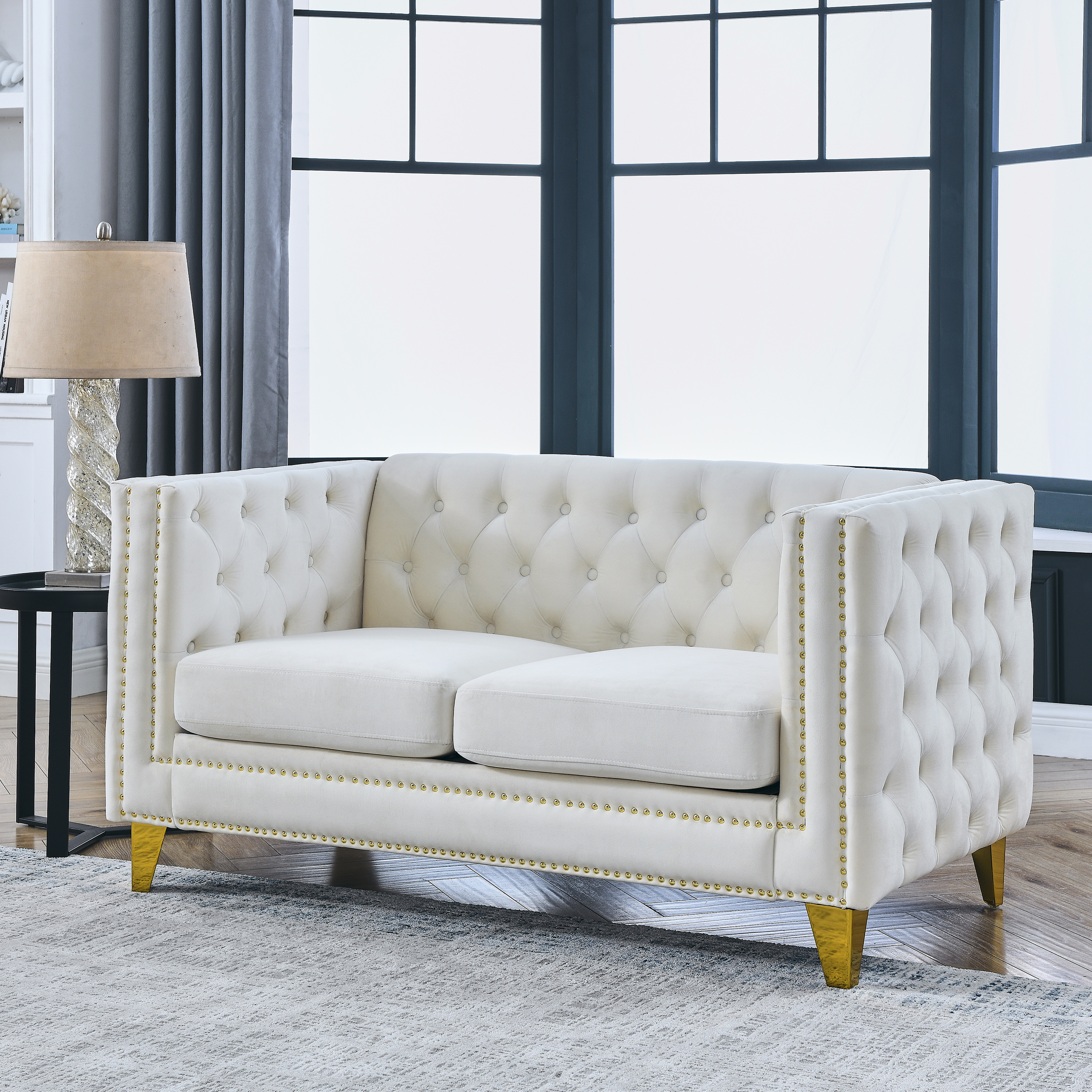 Elegant Beige Velvet Sofa - Timeless Elegance & Comfort