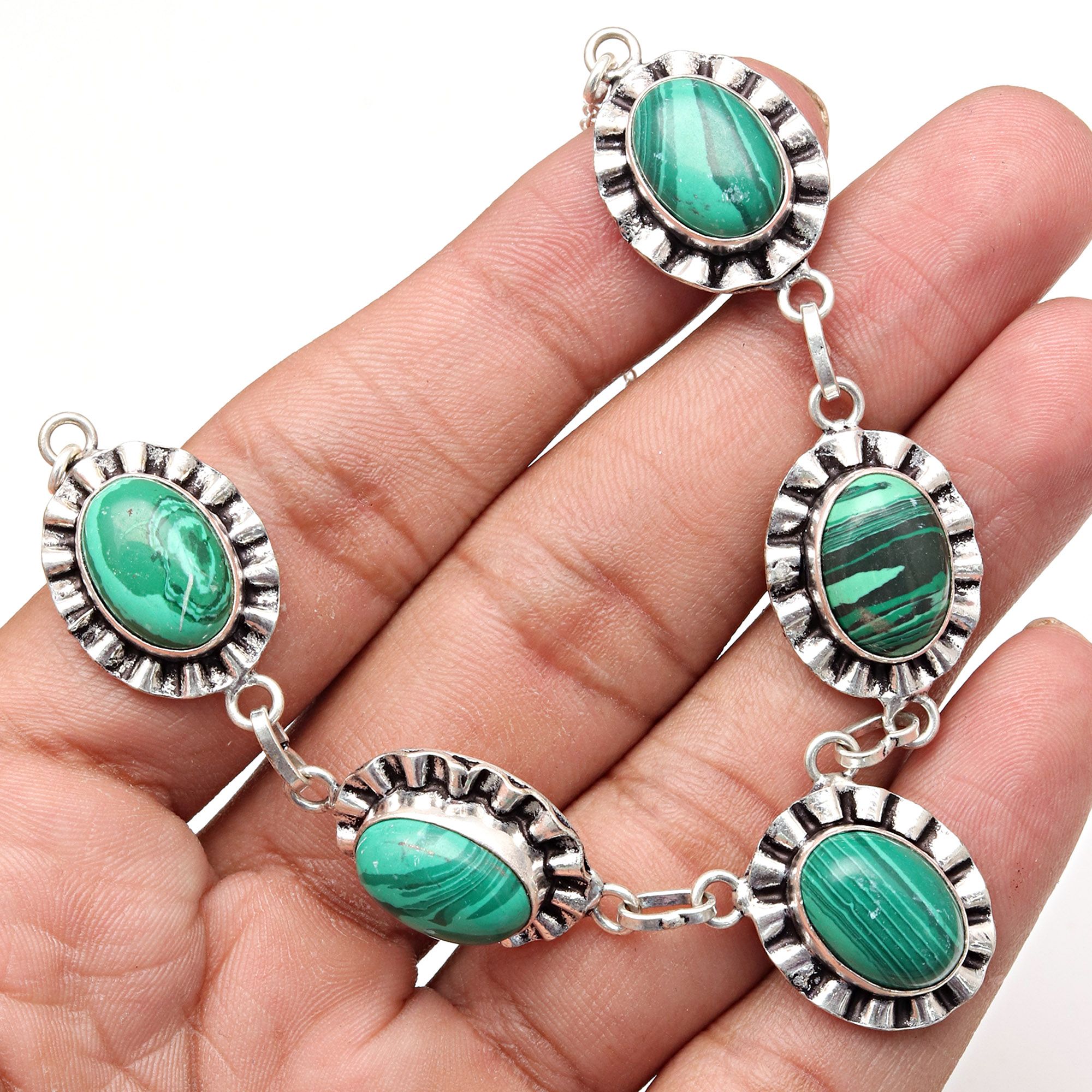 Malachite Gemstone Mother's Day Handmade 925 Silver Jewelry Necklace 20 in