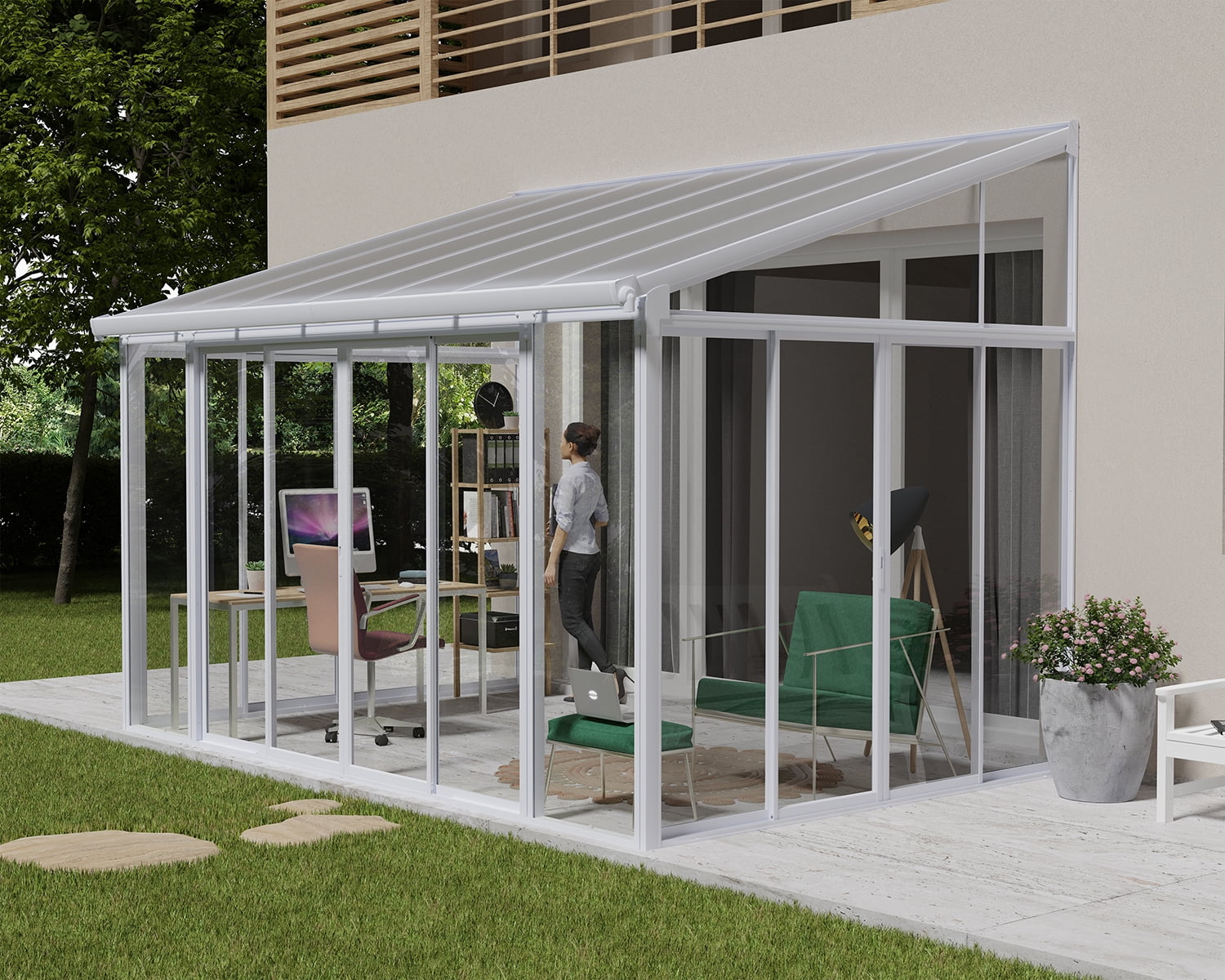Palram - Canopia SanRemo 10' x 14' Patio Enclosure - White with Screen Doors