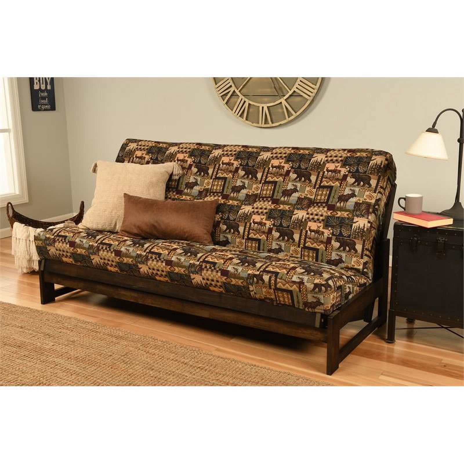 Pemberly Row Fabric Full Size Futon Cover in Multi-Color Peter's Cabin Print