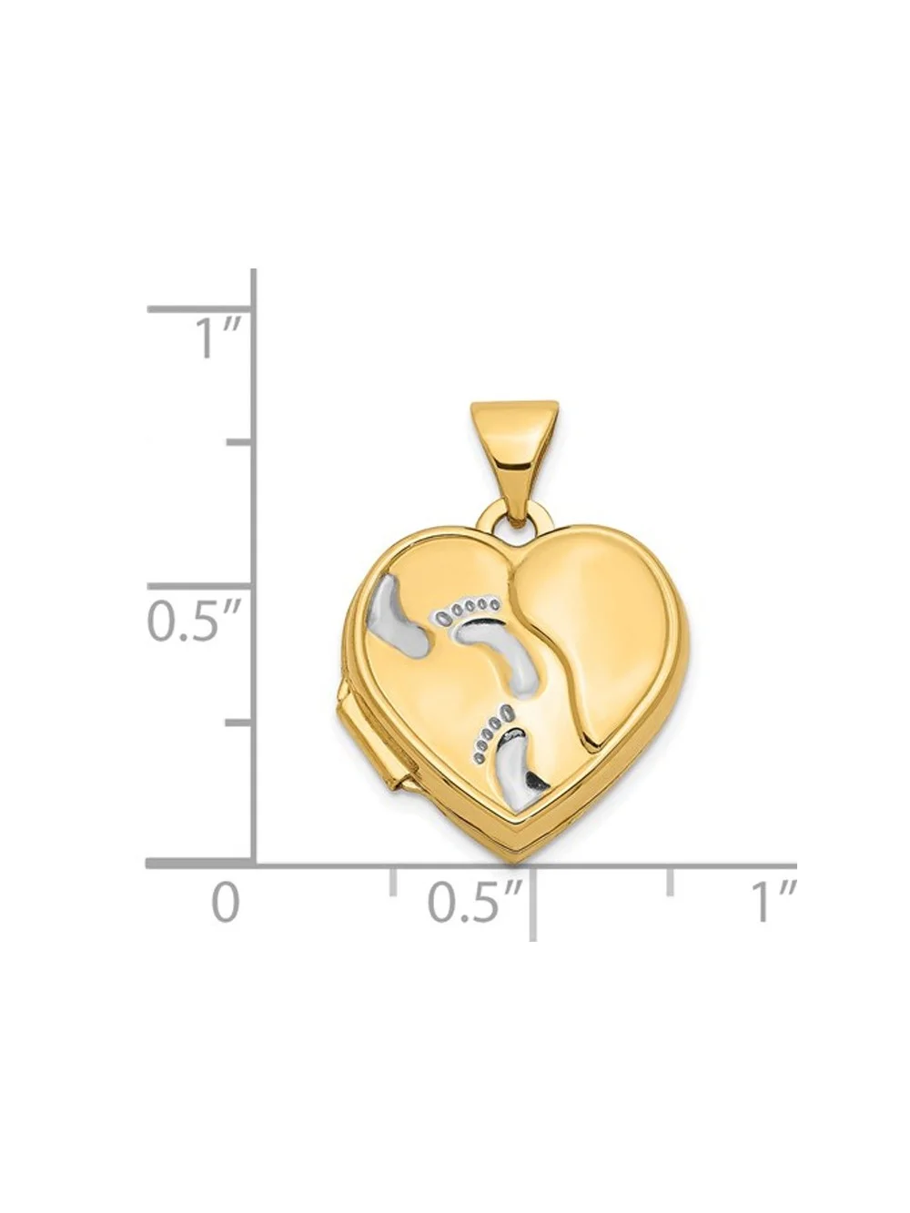 Footprints Heart Locket Pendant Necklace in 14K Yellow Gold with Chain