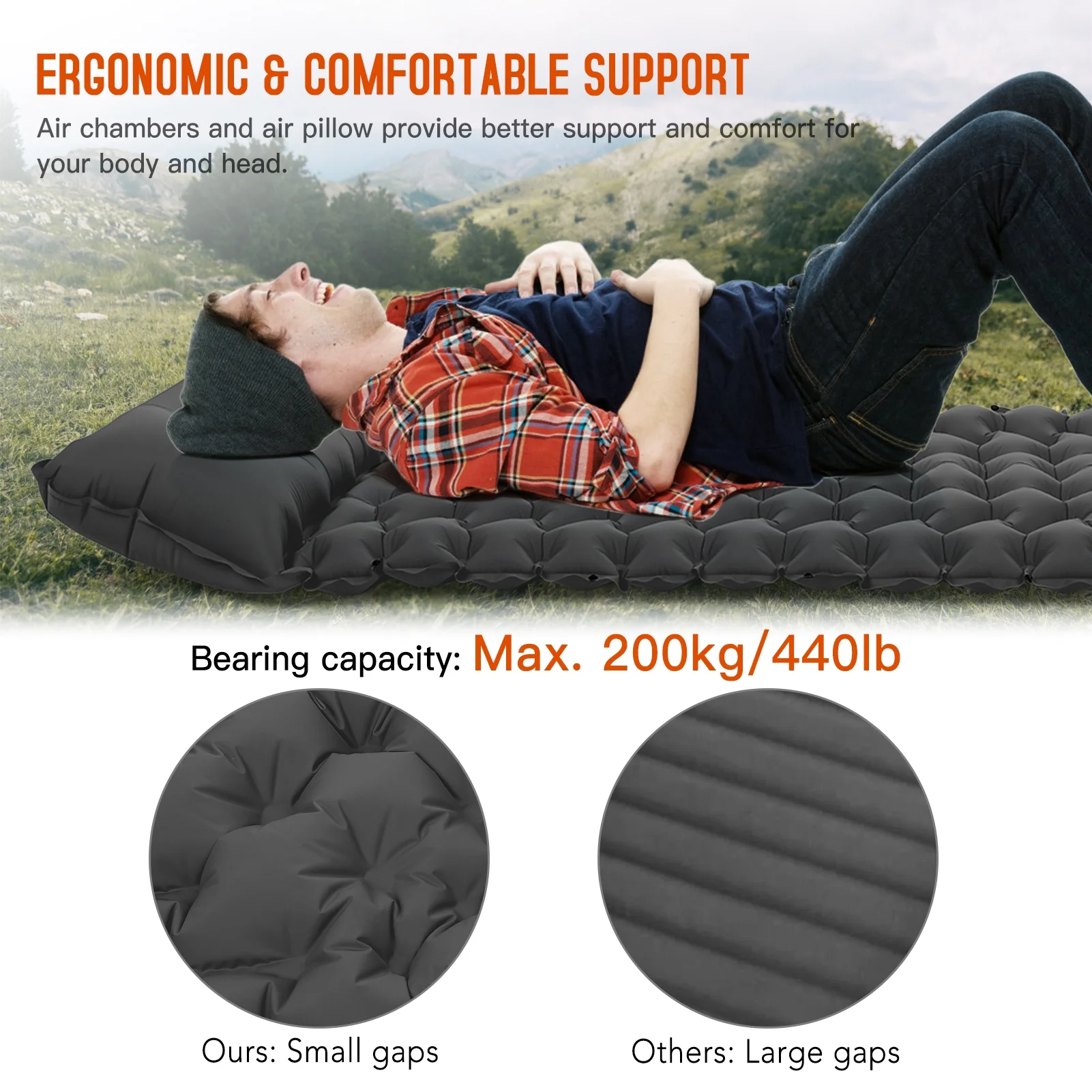 GoolRC Camping Sleeping Pad with Pillow Built-in Pump Ultralight Inflatable Sleeping Mat Waterproof Camping Air Mattress for Backpacking Hiking Tent Traveling