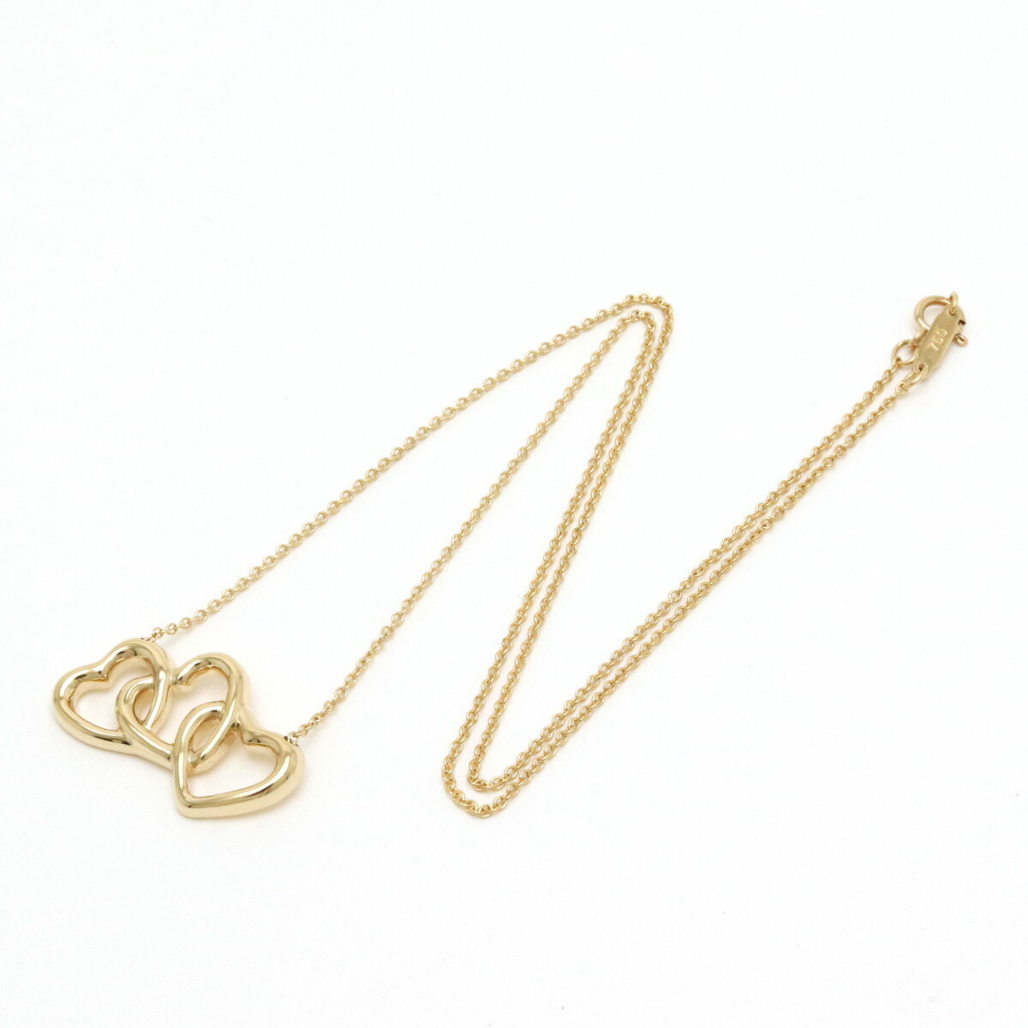 Pre-Owned TIFFANY&Co. Tiffany Triple Open Heart Pendant Necklace K18YG Yellow Gold (Like New)