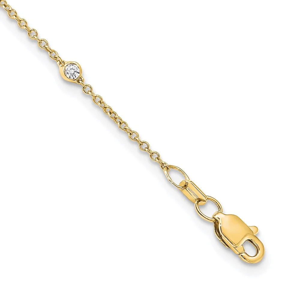Real 14kt Yellow Gold Diamond Station Cable Necklace; 16 inch; Lobster Clasp; for Adults and Teens; for Women and Men