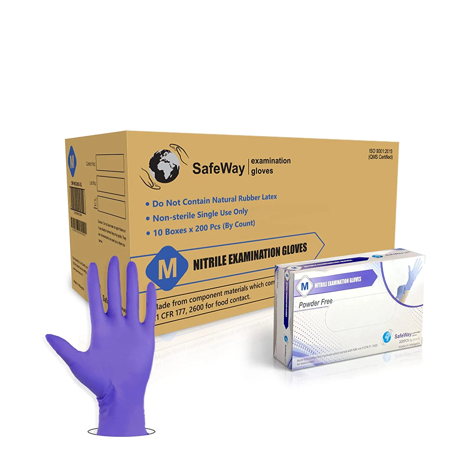 SafeWay Premium Nitrile Disposable Exam Gloves, Large, 2000/Box Ambidextrous Gloves with Textured Fingertips, Food & Medical-Grade for Cooking, Cleaning, and Pet Care