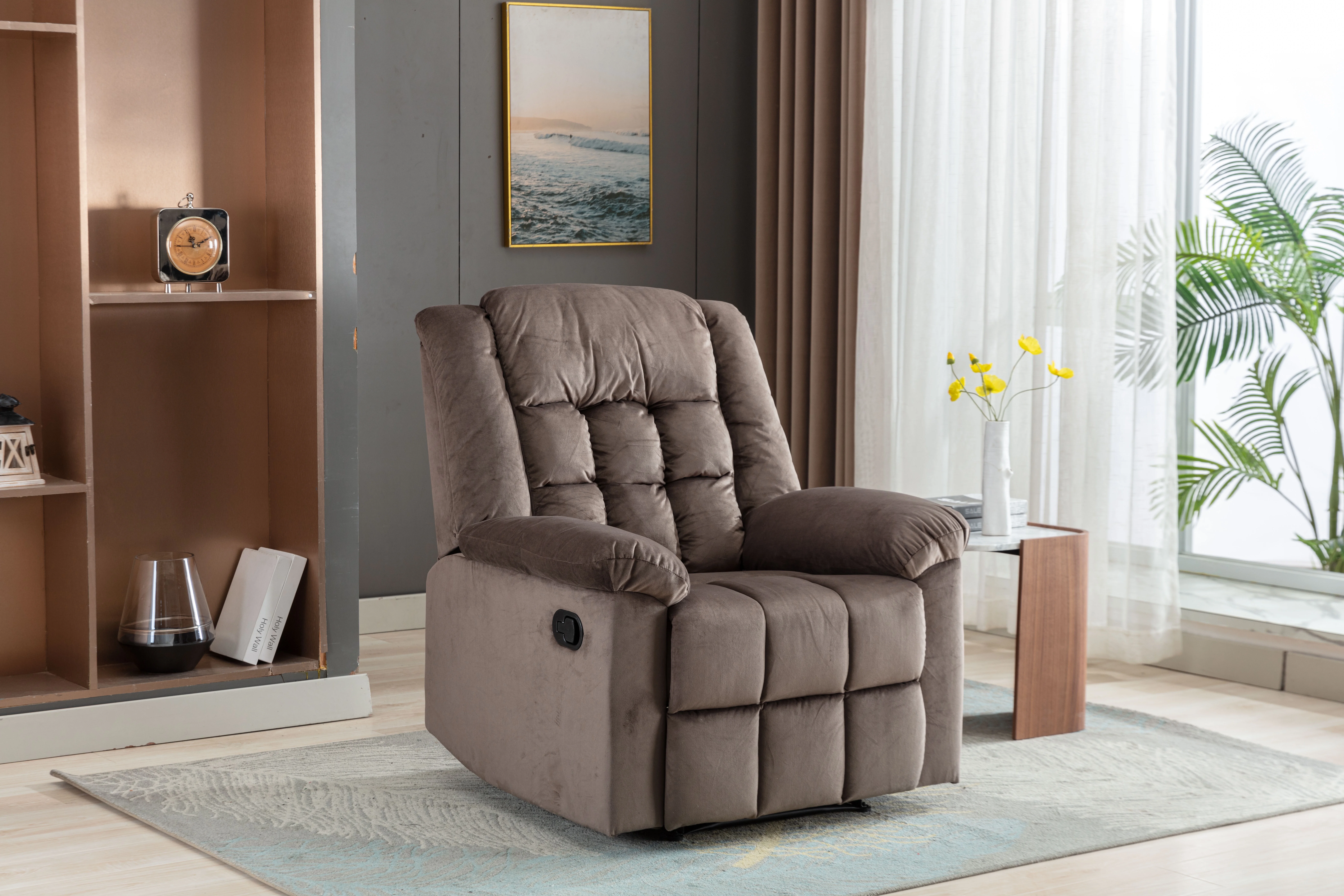 Classic Manual Recliner with Soft Padded Headrest and Armrest, Wonderful Chair&Sofa for Living Room and Bed Room, Chocolate