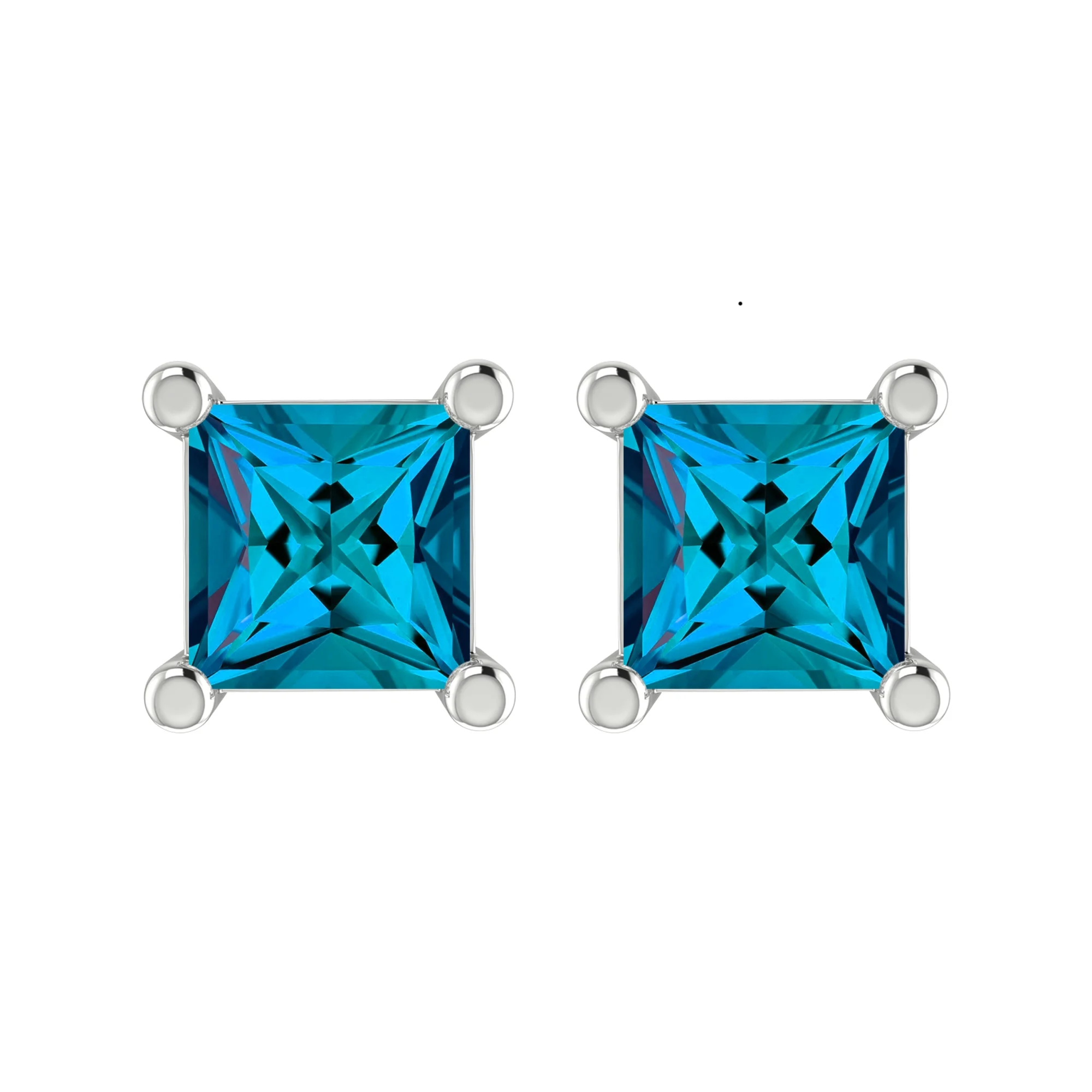 Sterling Silver with Natural Blue Diamond Stud Earrings