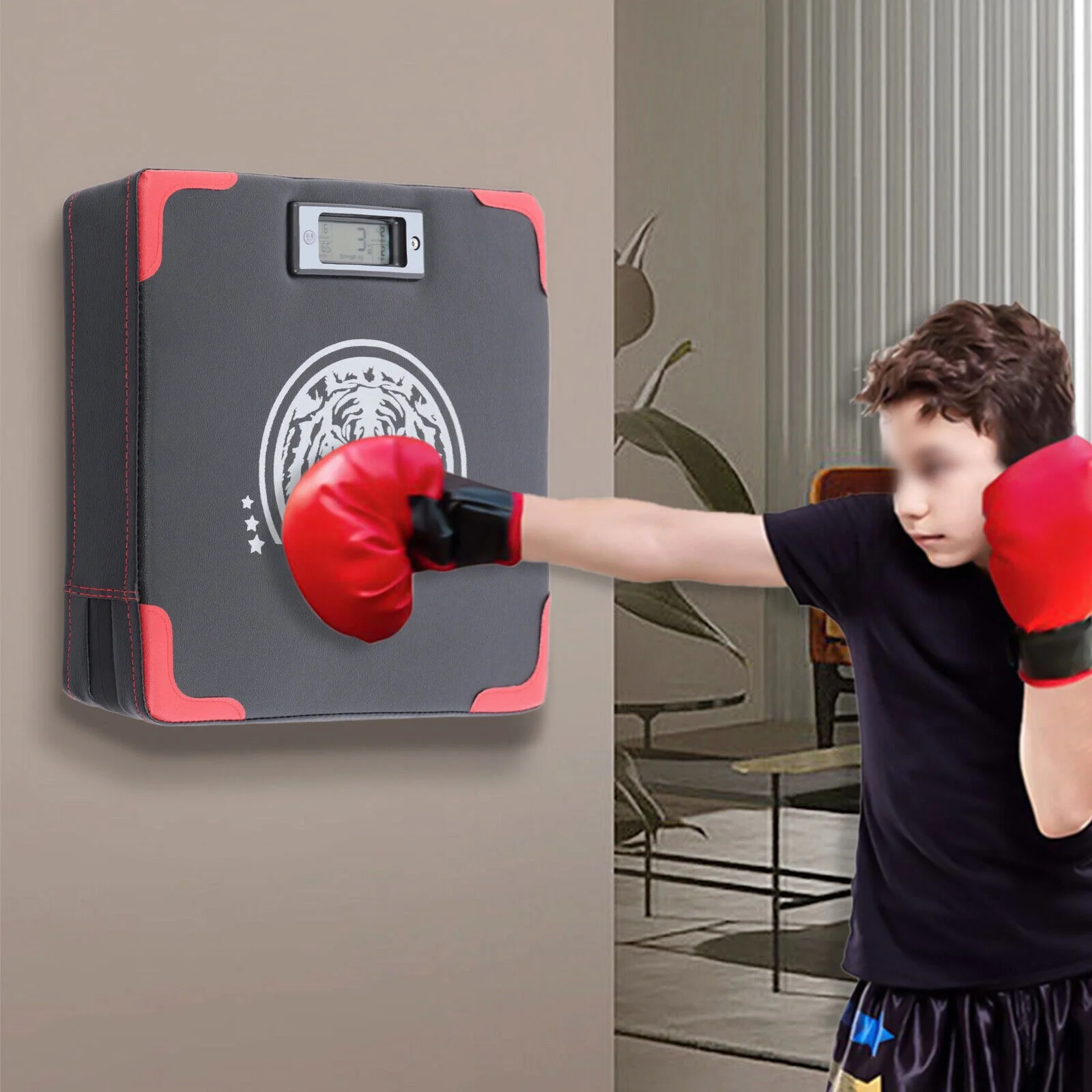 2-Mode Boxing Strength Tester Stress Releasing Striking Pad with Charging Cable-Black,Pu, Polyurethane, Composite Panels,15.75*15.75*2.56in