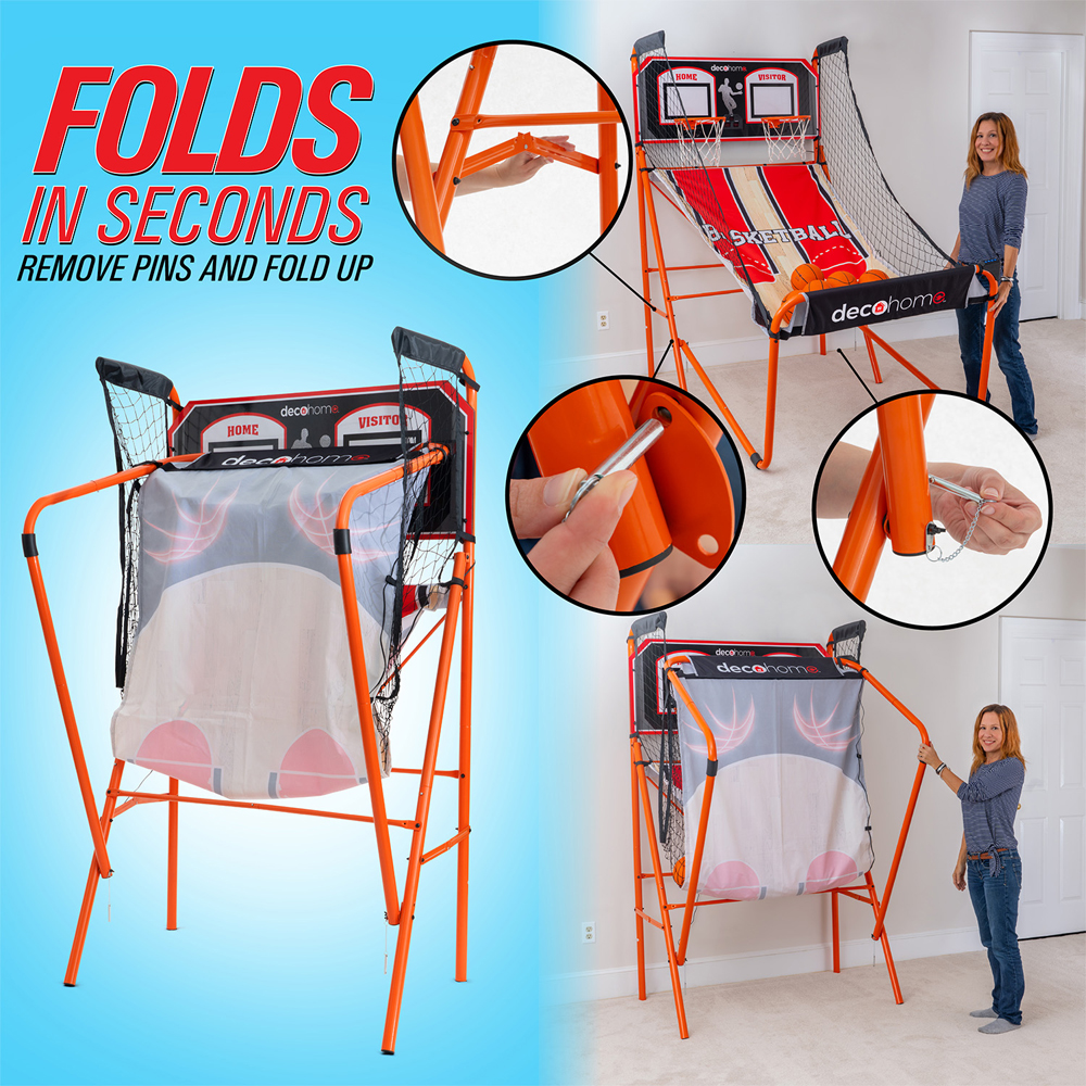 Deco Gear BB01 Arcade Basketball Game, Indoor 1-4 Player, LED Scoreboard, 8 Game Modes, 5 Balls Bundle with 1 Year Extended Warranty