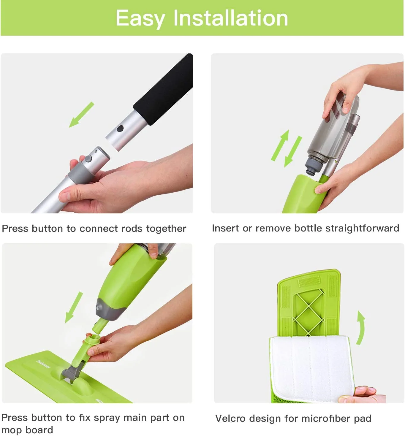 TWINRUN Microfiber Spray Mop for Floor Cleaning with 2 Refillable Water Bottles 4 Washable Mop Pads, 650 ml