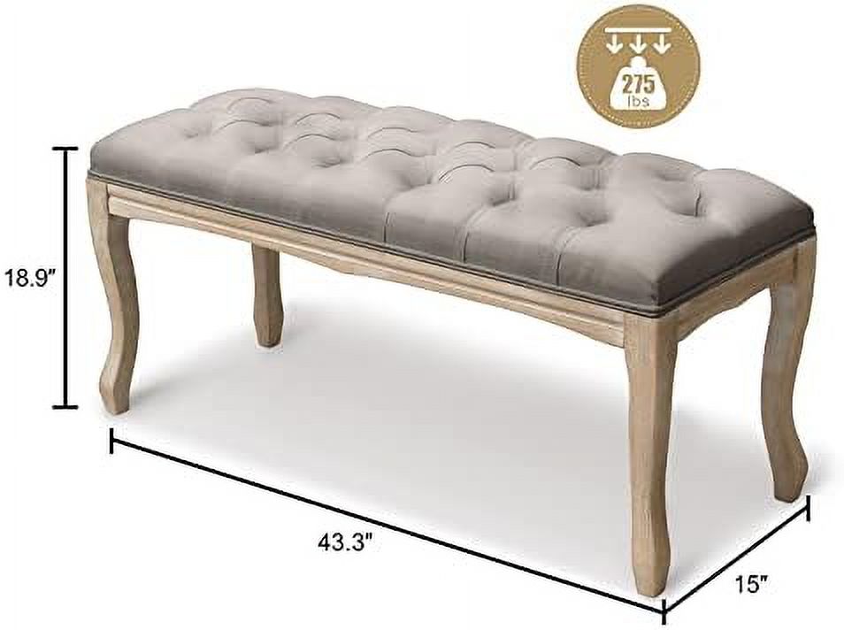 GEROBOOM Upholstered Tufted Bench  Wood Bed Ottoman Middle Century Modern Rectangular Footrest for Bedroom Entryway Channel (Gray)