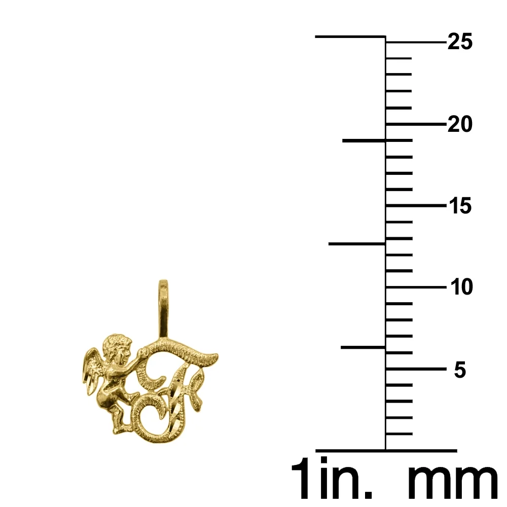Precious Stars 14K Yellow Gold Cherub and Cursive Initial Letter 'F' Pendant with 18