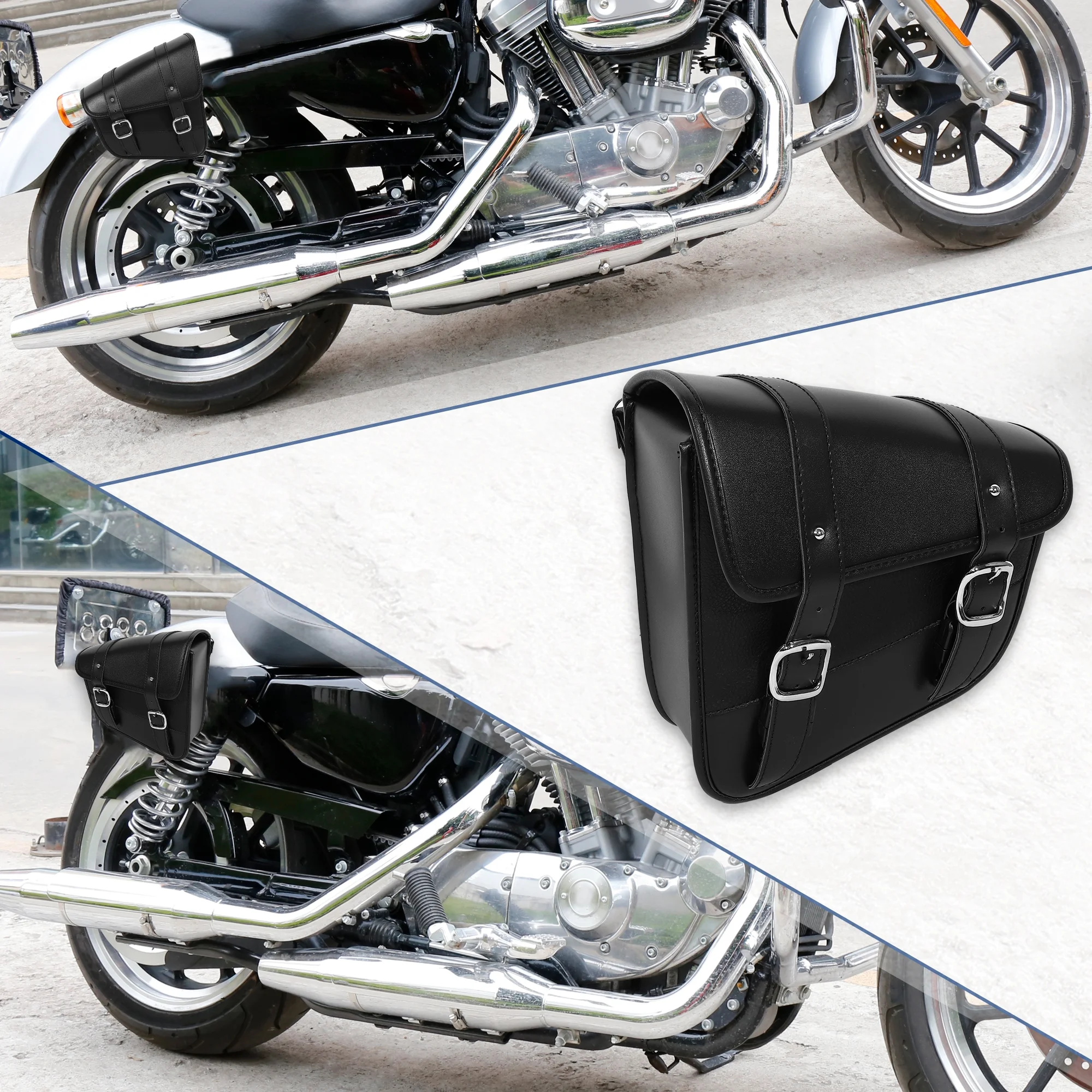Unique Bargains Motorbike Saddlebag Side Tool Bag Buckles Black 9.65