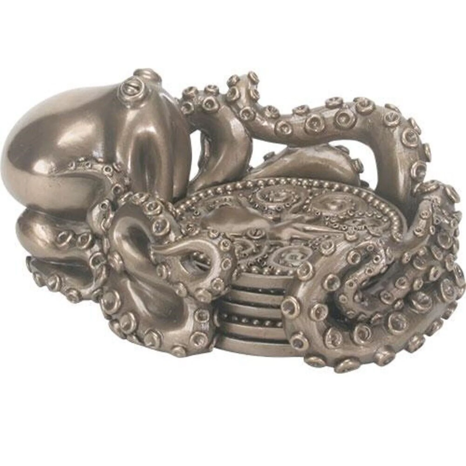 Kraken Coaster Holder with 4 Coasters Octopus Sea Monster Nautical Bar Decor