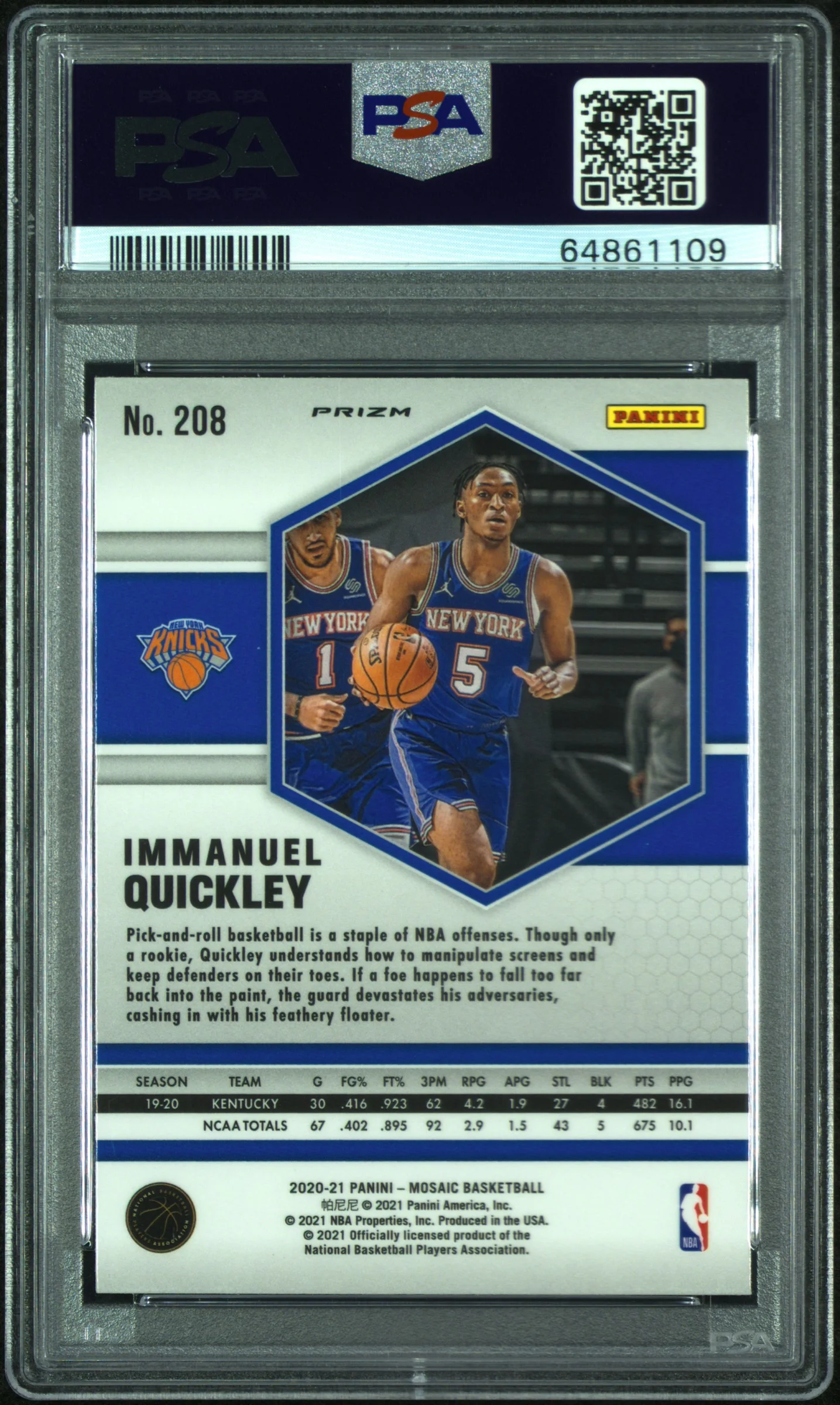 Immanuel Quickley Knicks 2021 Mosaic Green Prizm Rookie Card 208 PSA 10 Gem Mint