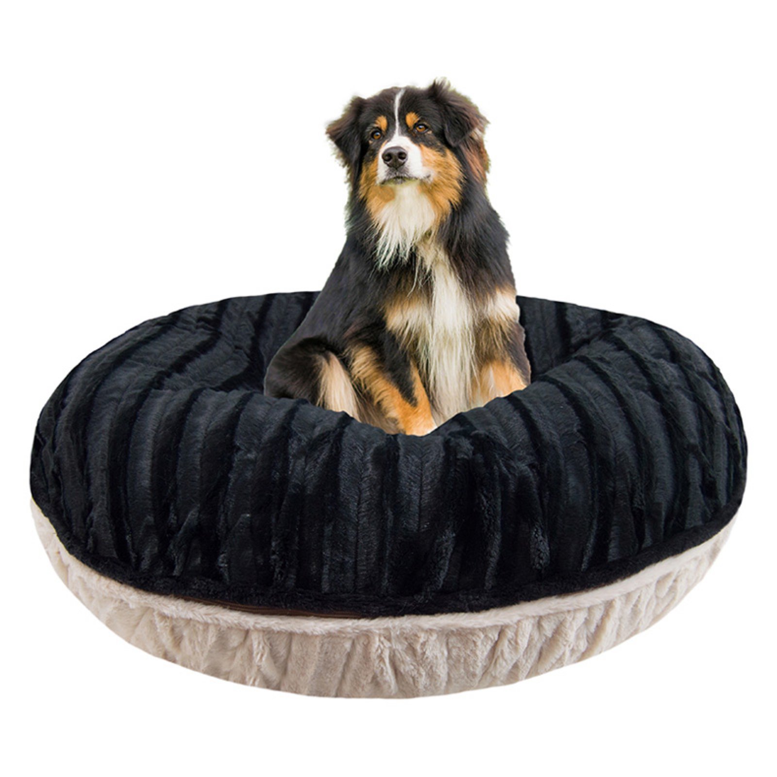 Bessie and Barnie Signature Black Puma / Natural Beauty Luxury Extra Plush Faux Fur Bagel Pet/Dog Bed