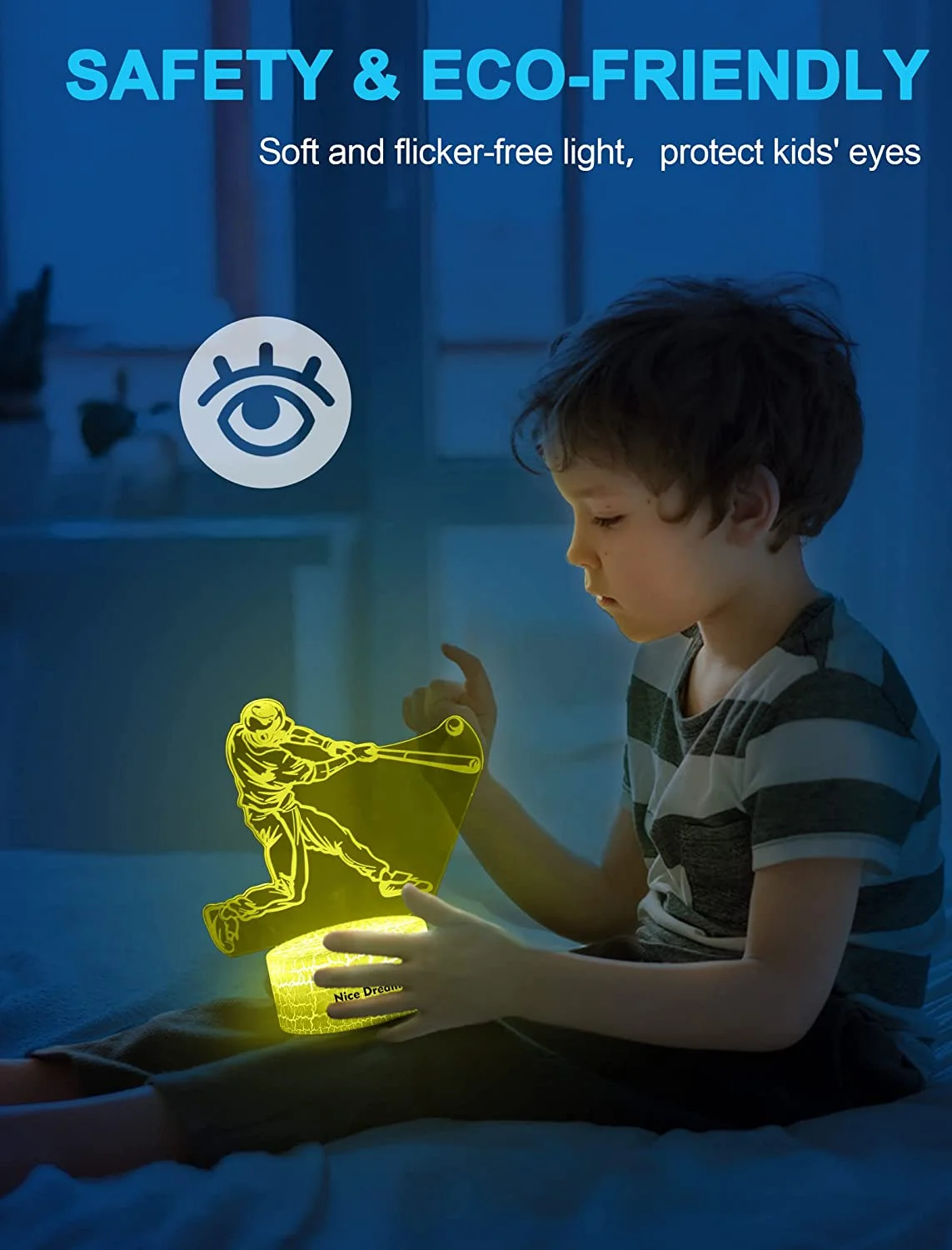 Nice Dream Baseball 3D Illusion Lamp, 3D Night Light for Kids, 16 Colours Changing Acrylic LED Night Light for Boys as on Birthdays or Holidays